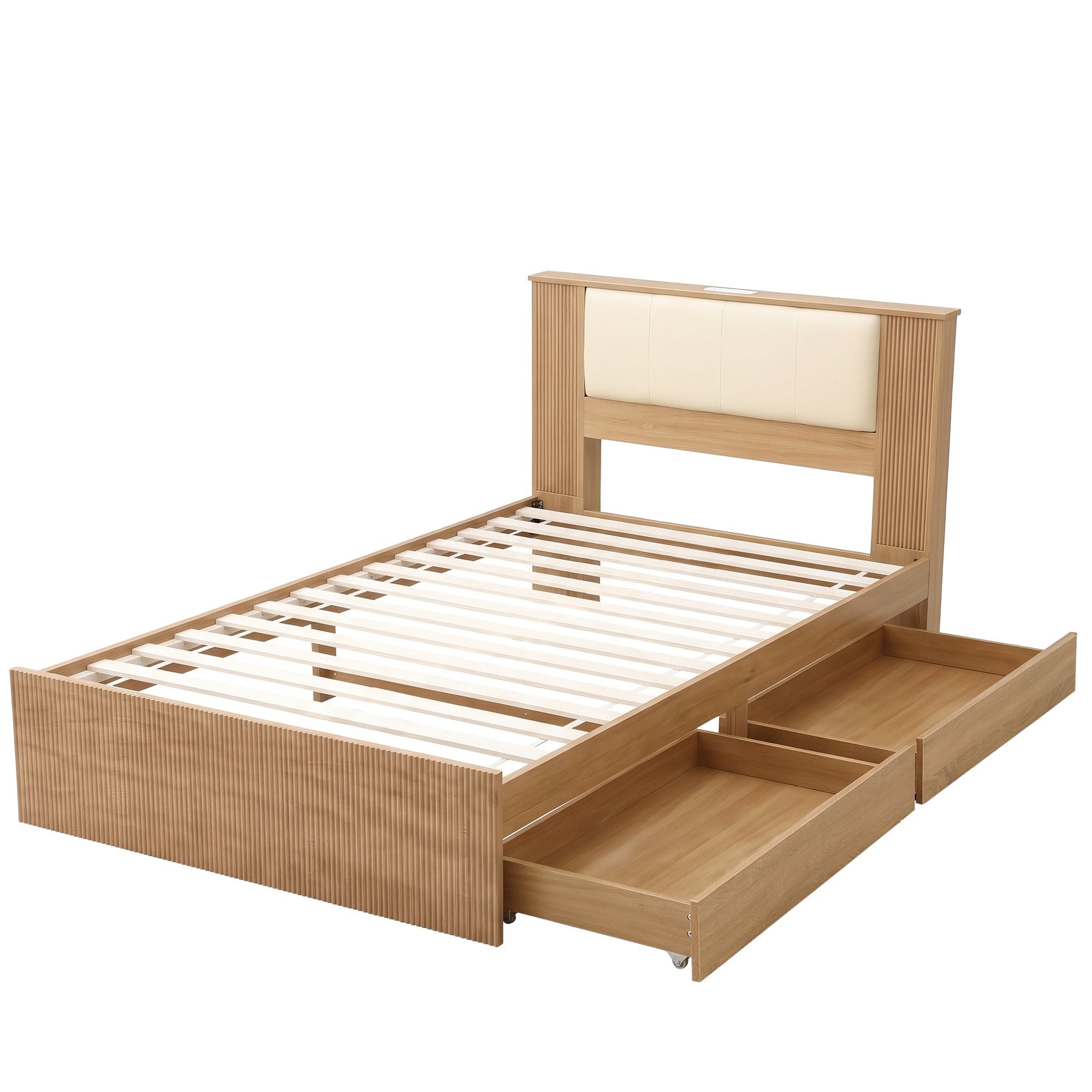 Artiss King Single Bed Frame with 2 Drawers, PU Leather Headboard & Charging Station Bedworld