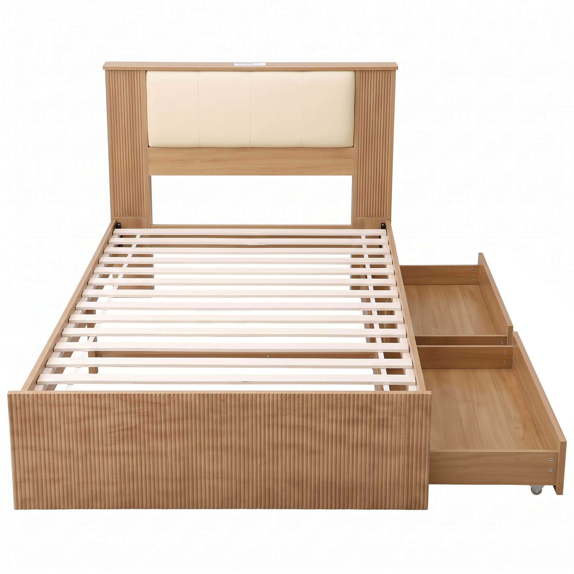 Artiss King Single Bed Frame with 2 Drawers, PU Leather Headboard & Charging Station Bedworld