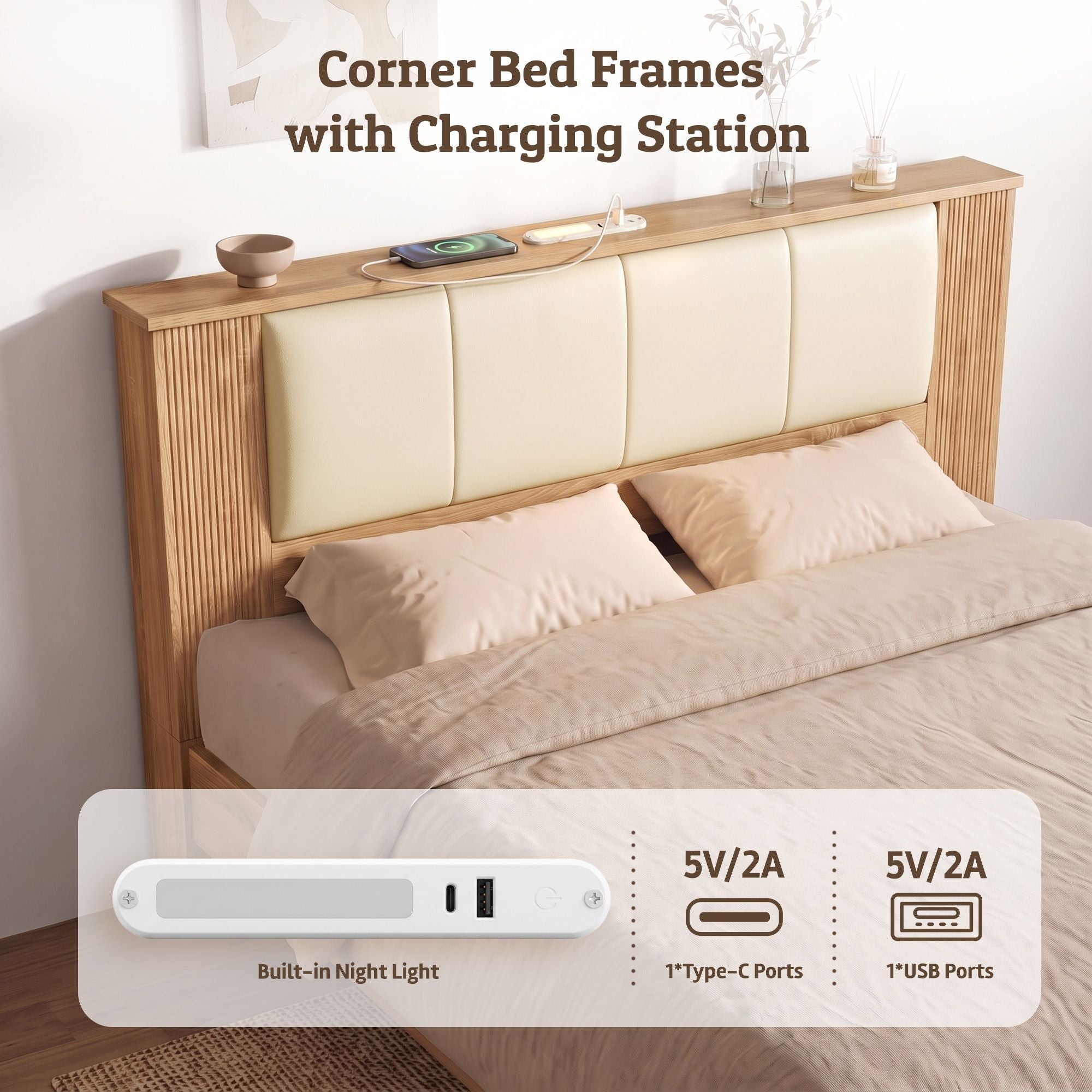 Artiss King Single Bed Frame with 2 Drawers, PU Leather Headboard & Charging Station Bedworld