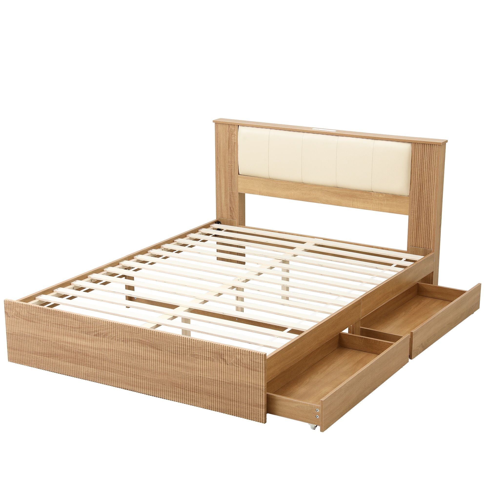Artiss Queen Bed Frame with 2 Drawers, PU Leather Headboard & Charging Station Bedworld