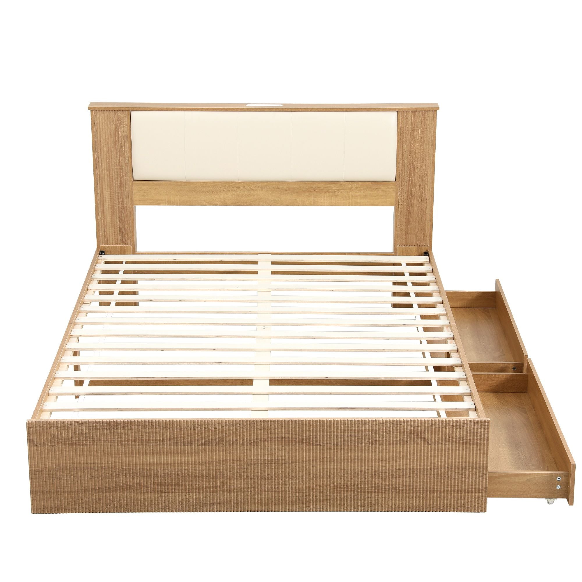 Artiss Queen Bed Frame with 2 Drawers, PU Leather Headboard & Charging Station Bedworld