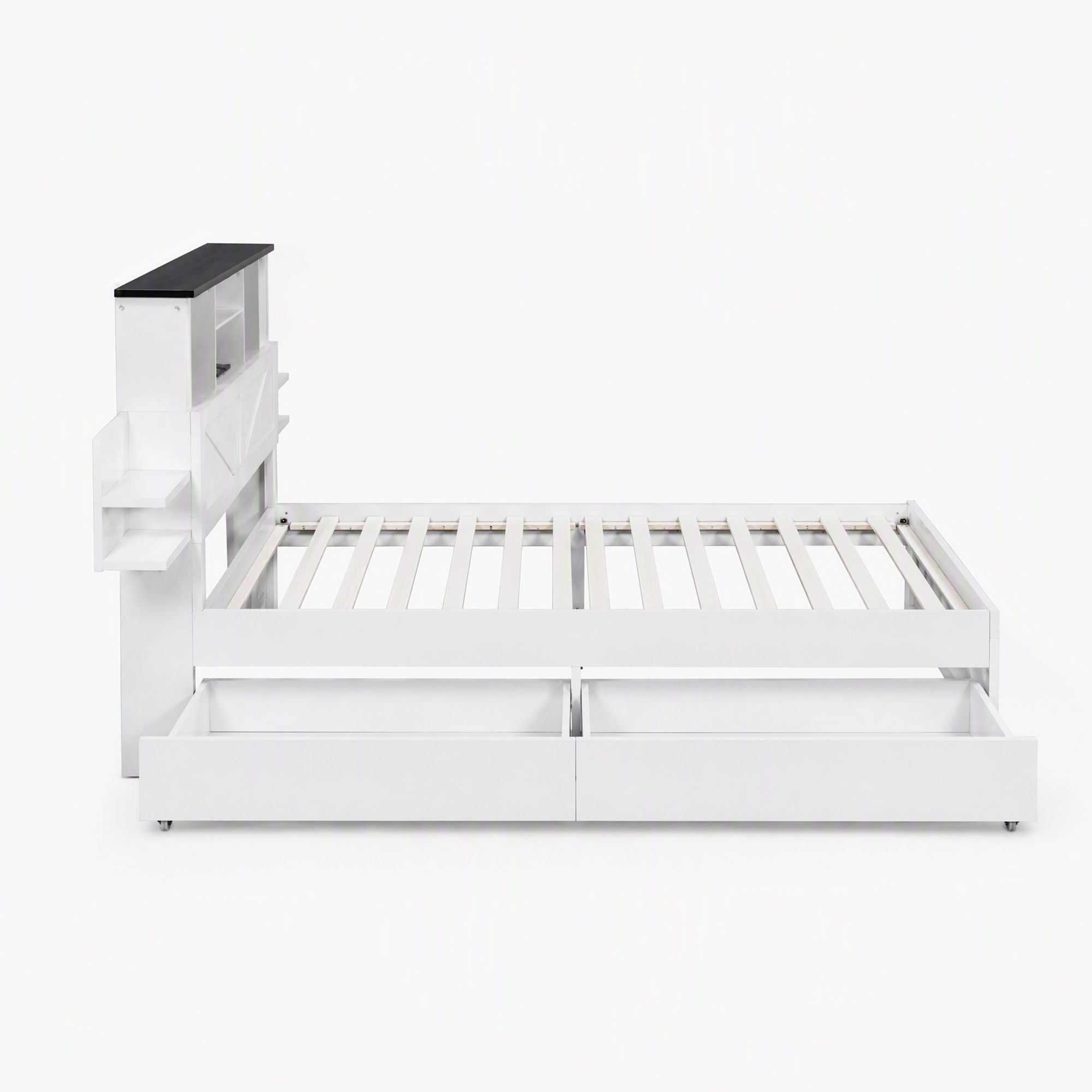 Artiss King Single Bed Frame with Storage Drawers White Platform Bedframe with Bookcase Headboard Charging Station Led Light Bedworld