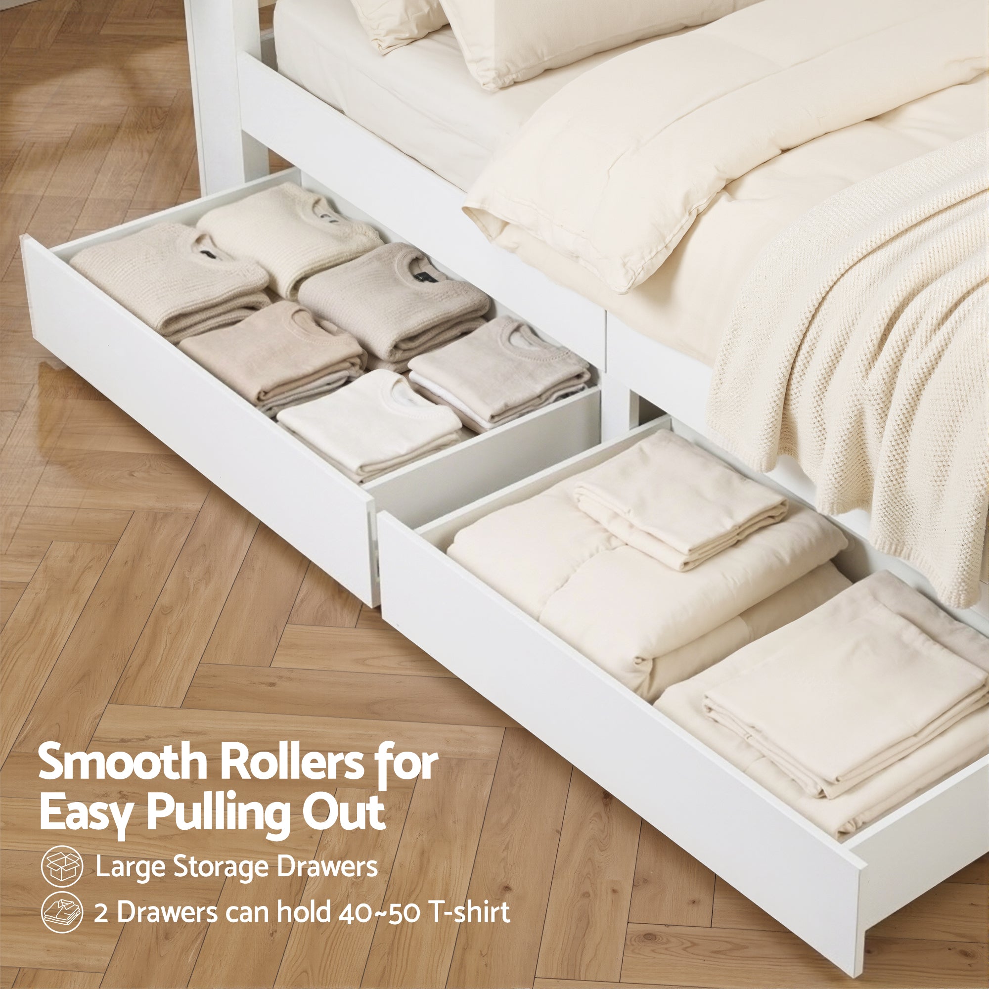 Artiss Queen Bed Frame with Storage Drawers White Platform Bedframe with Bookcase Headboard Charging Station Led Light Bedworld