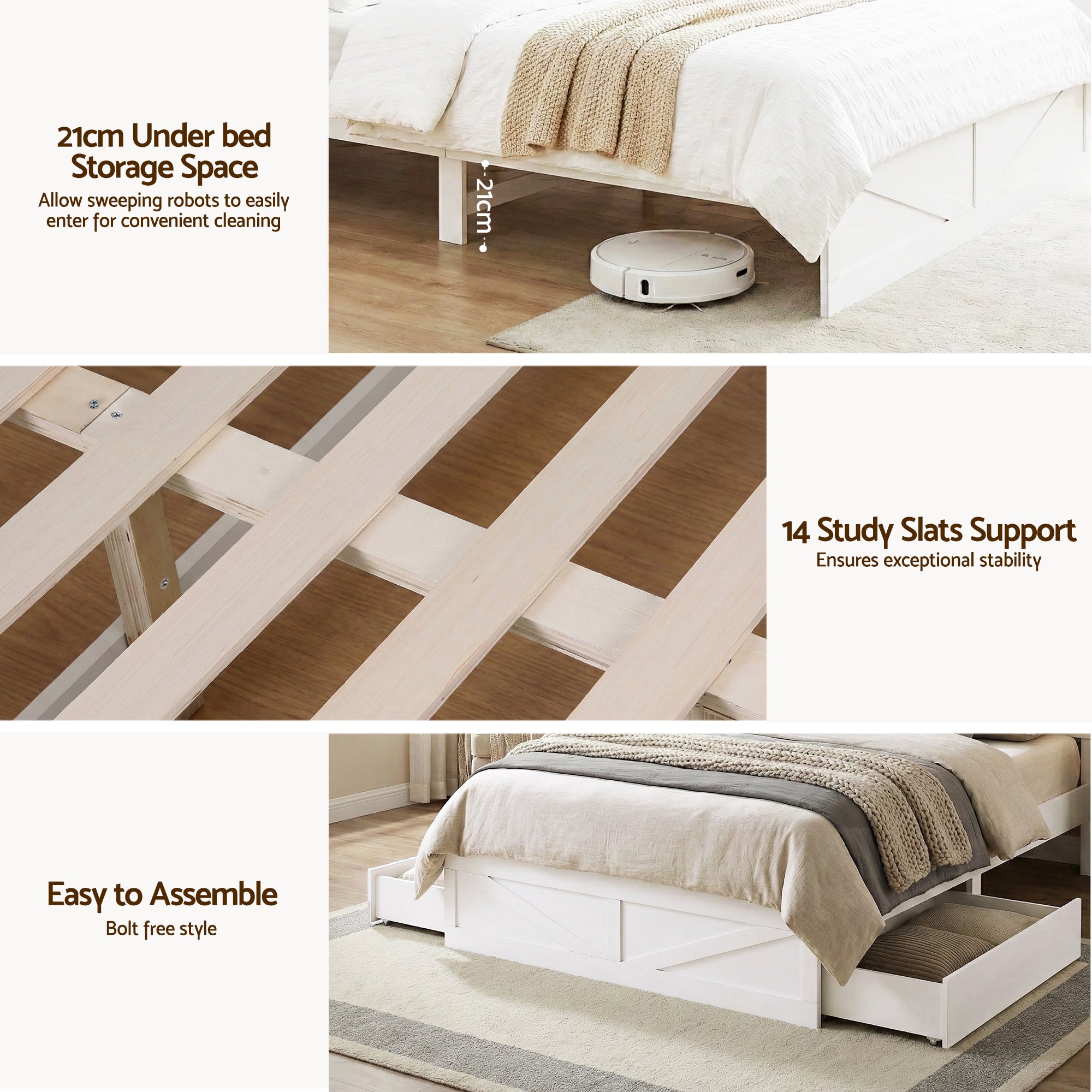 Artiss Queen Bed Frame with Storage Drawers White Platform Bedframe with Bookcase Headboard Charging Station Led Light Bedworld