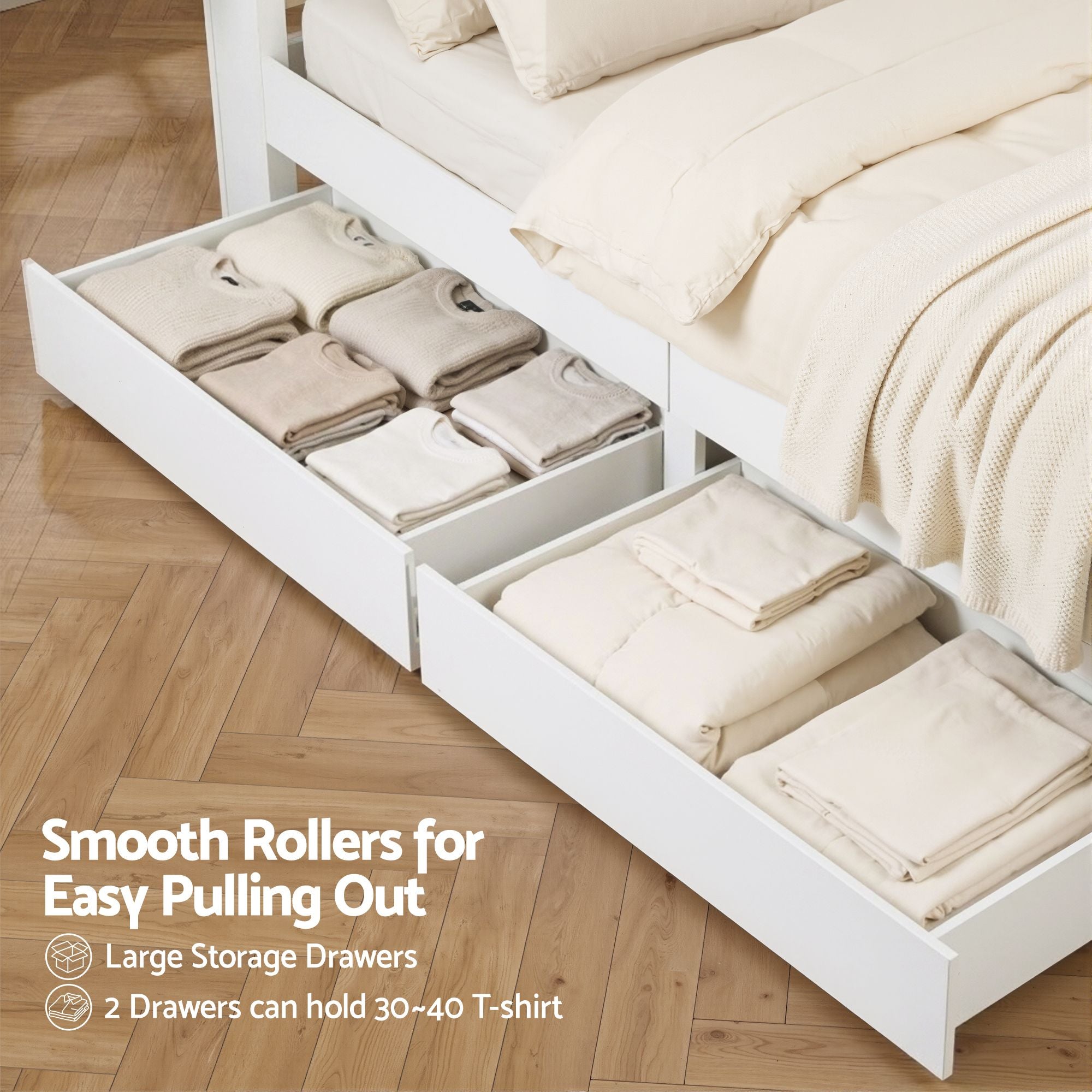 Artiss Single Bed Frame with Storage Drawers White Platform Bedframe with Bookcase Headboard Charging Station Led Light Bedworld