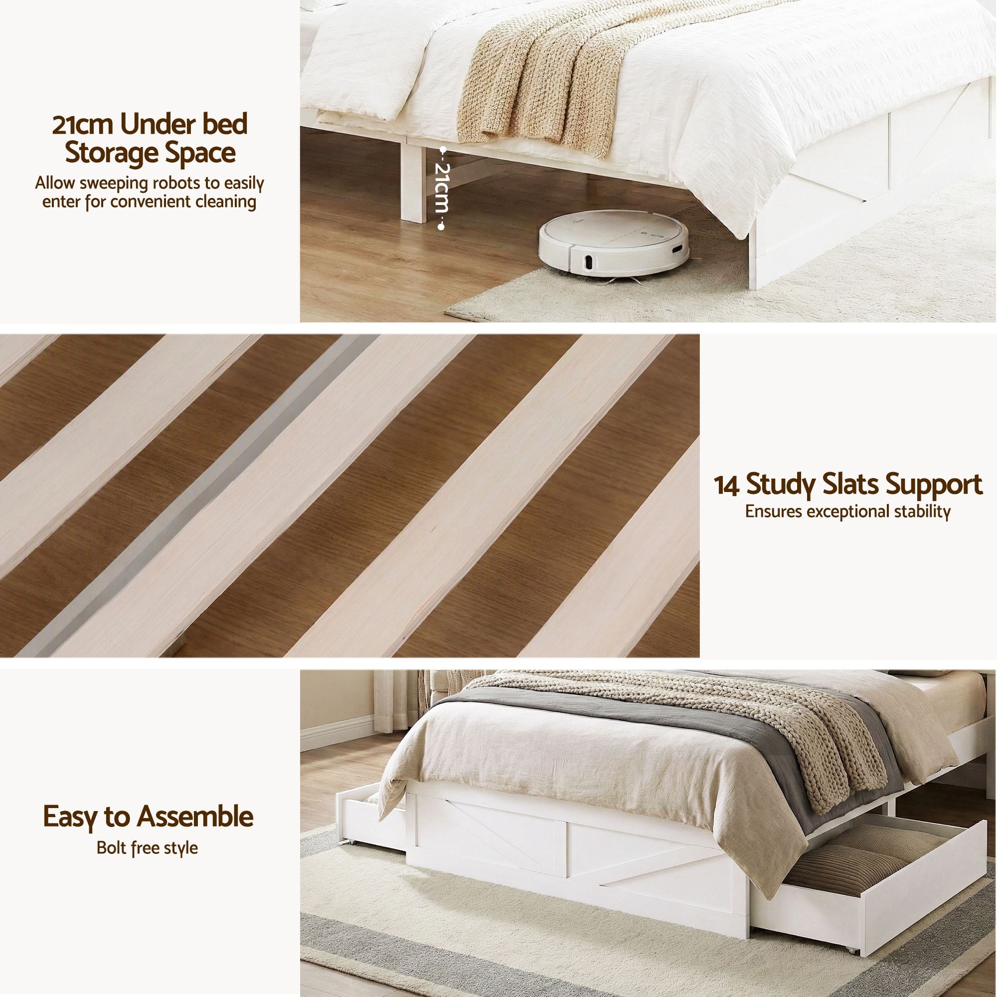 Artiss Single Bed Frame with Storage Drawers White Platform Bedframe with Bookcase Headboard Charging Station Led Light Bedworld