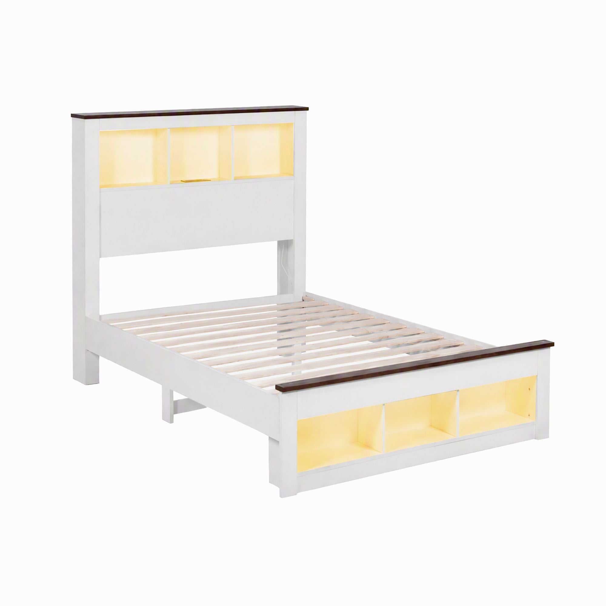 Artiss King Single Bed Frame with Storage Bookcase Headboard and Footboard, White Bedworld