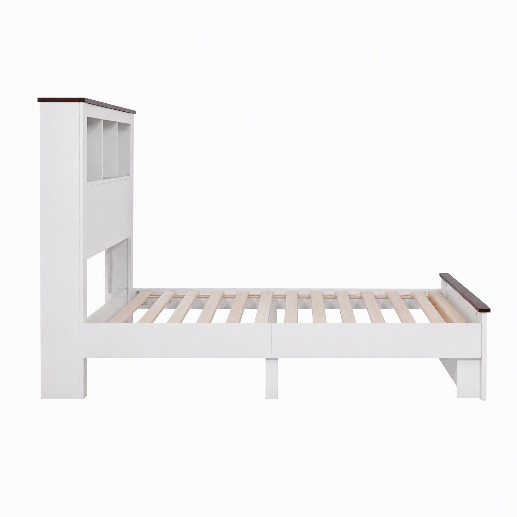Artiss Single Bed Frame with Storage Bookcase Headboard and Footboard, White Bedworld