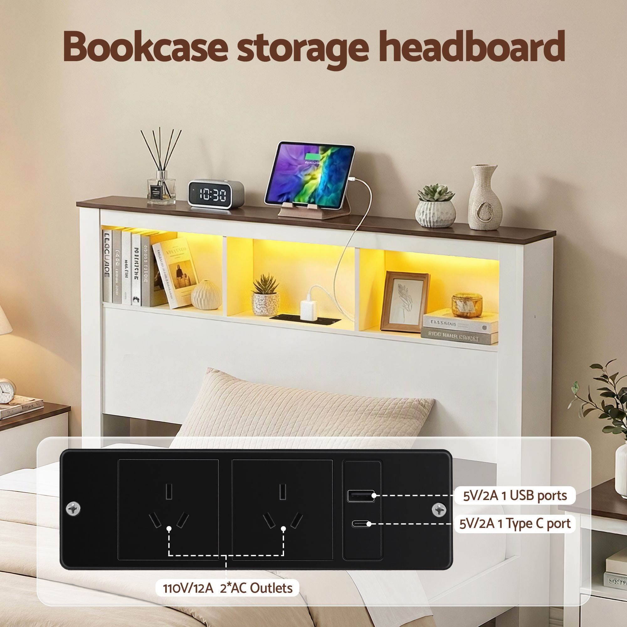 Artiss Single Bed Frame with Storage Bookcase Headboard and Footboard, White Bedworld
