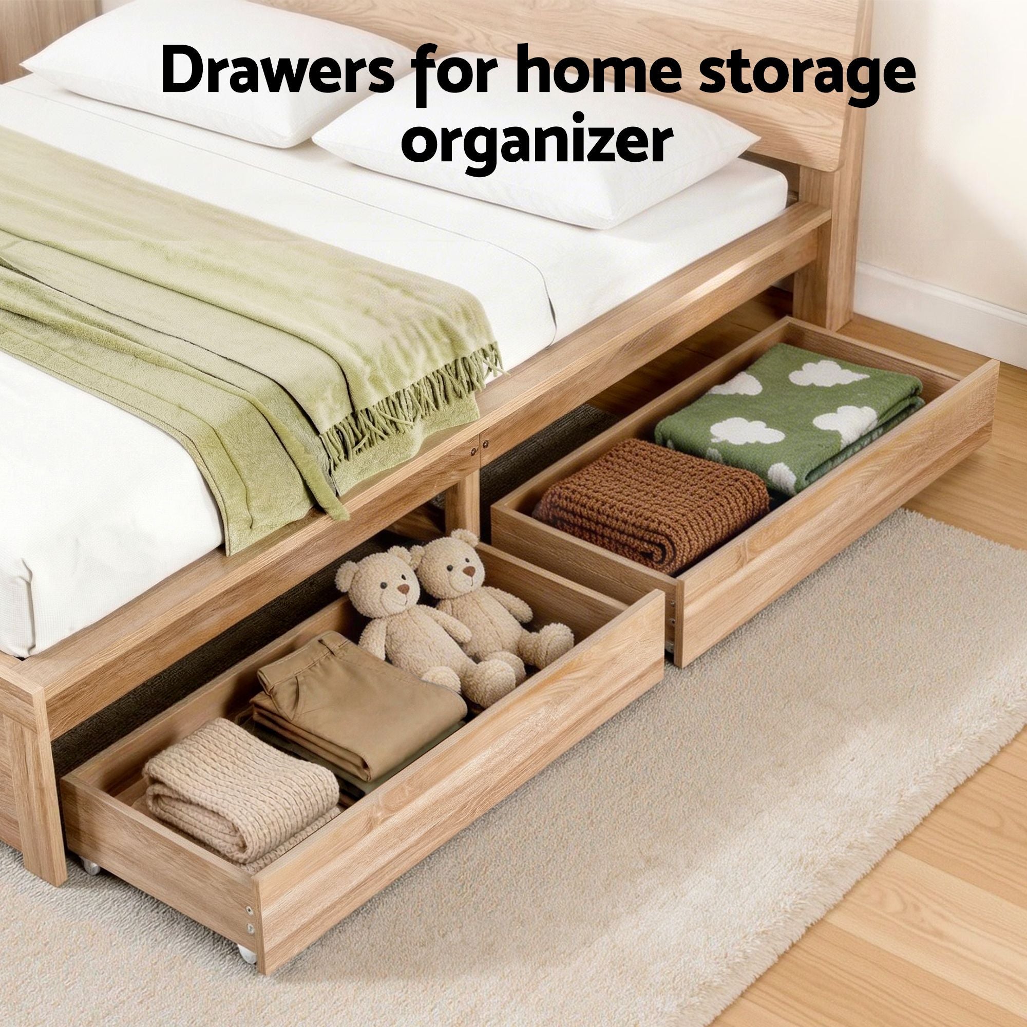 Artiss Single Bed Frame with 2 Drawers Wooden Bed Base Walnut