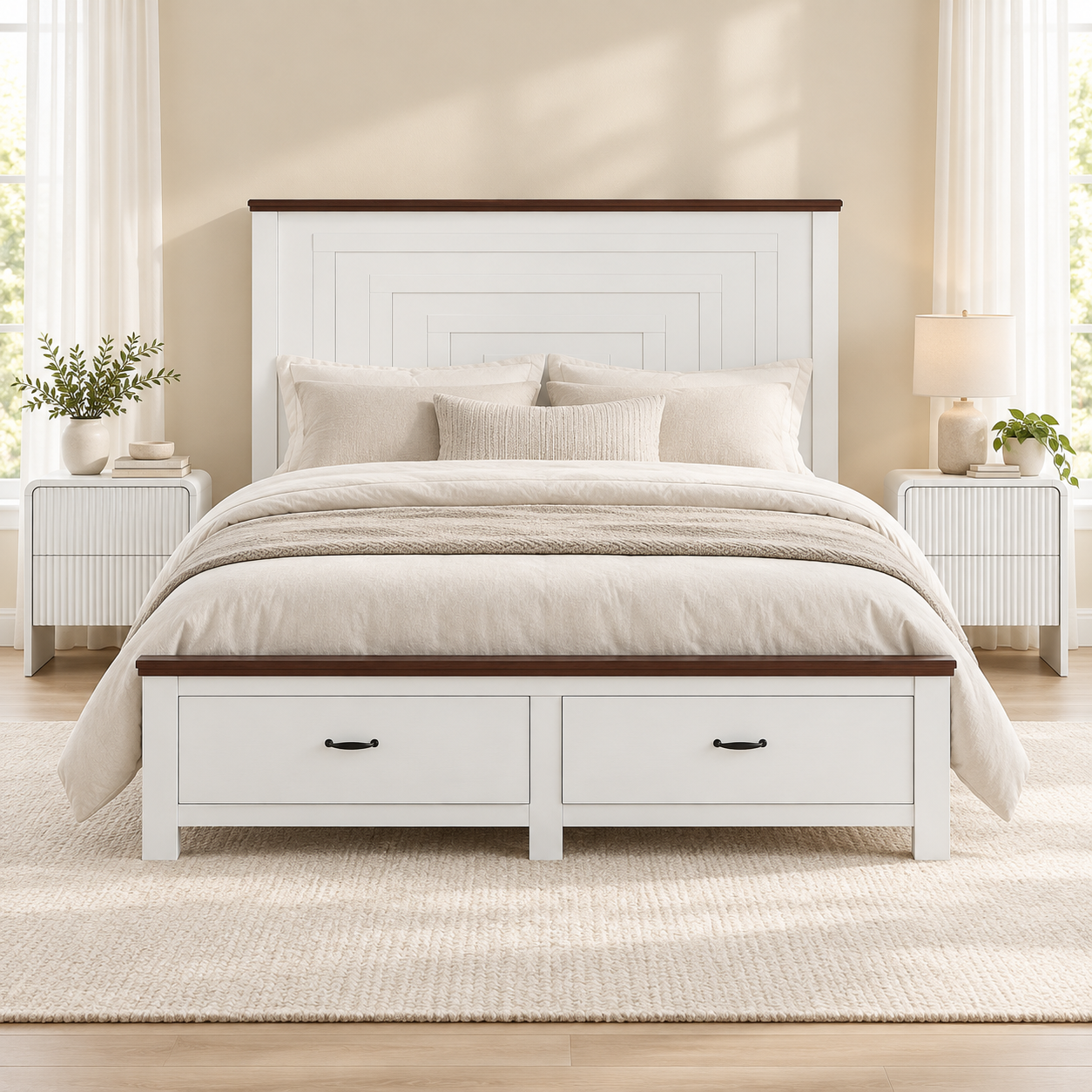 Artiss Double Wooden Bed Frame and 2 Bedside Table Bedroom Furniture Set Bedworld