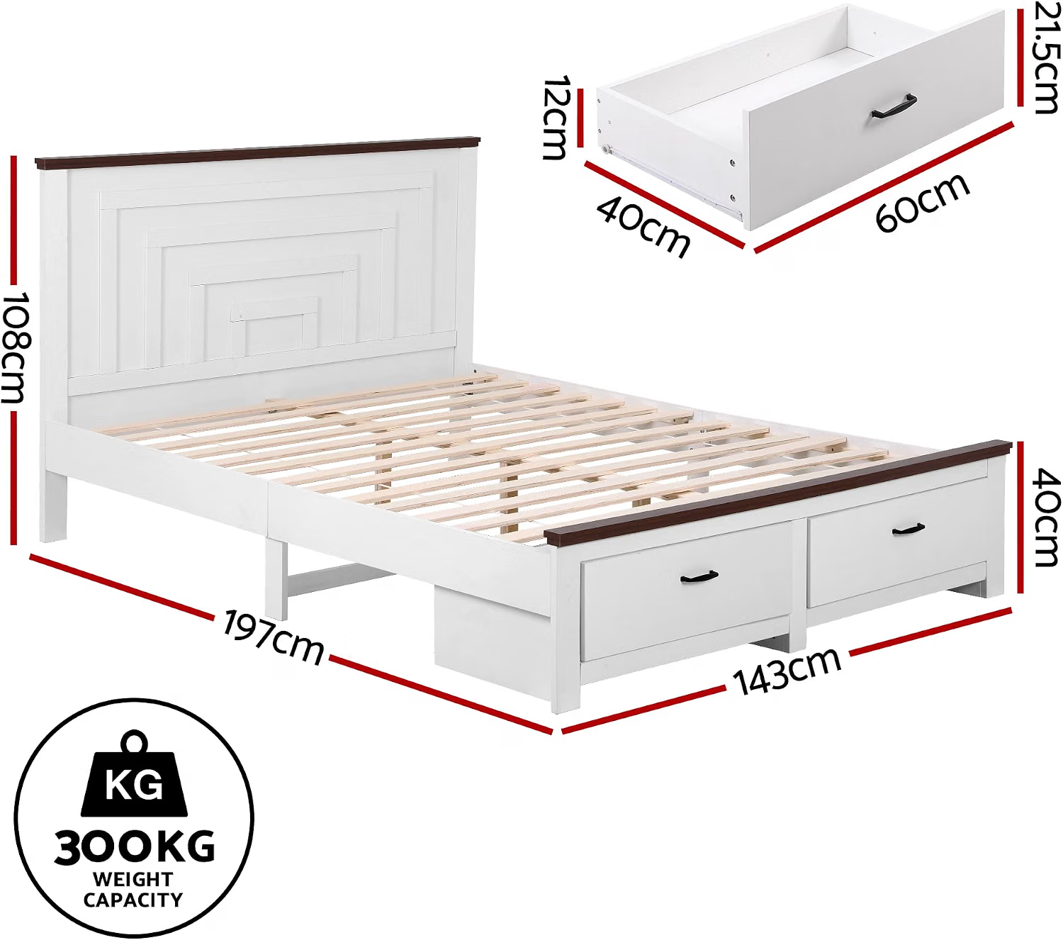Artiss Double Wooden Bed Frame and 2 Bedside Table Bedroom Furniture Set Bedworld