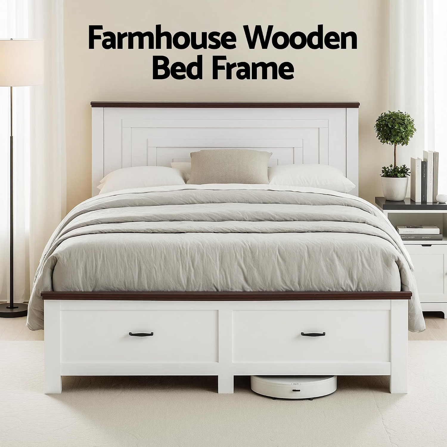 Artiss Double Wooden Bed Frame and 2 Bedside Table Bedroom Furniture Set Bedworld