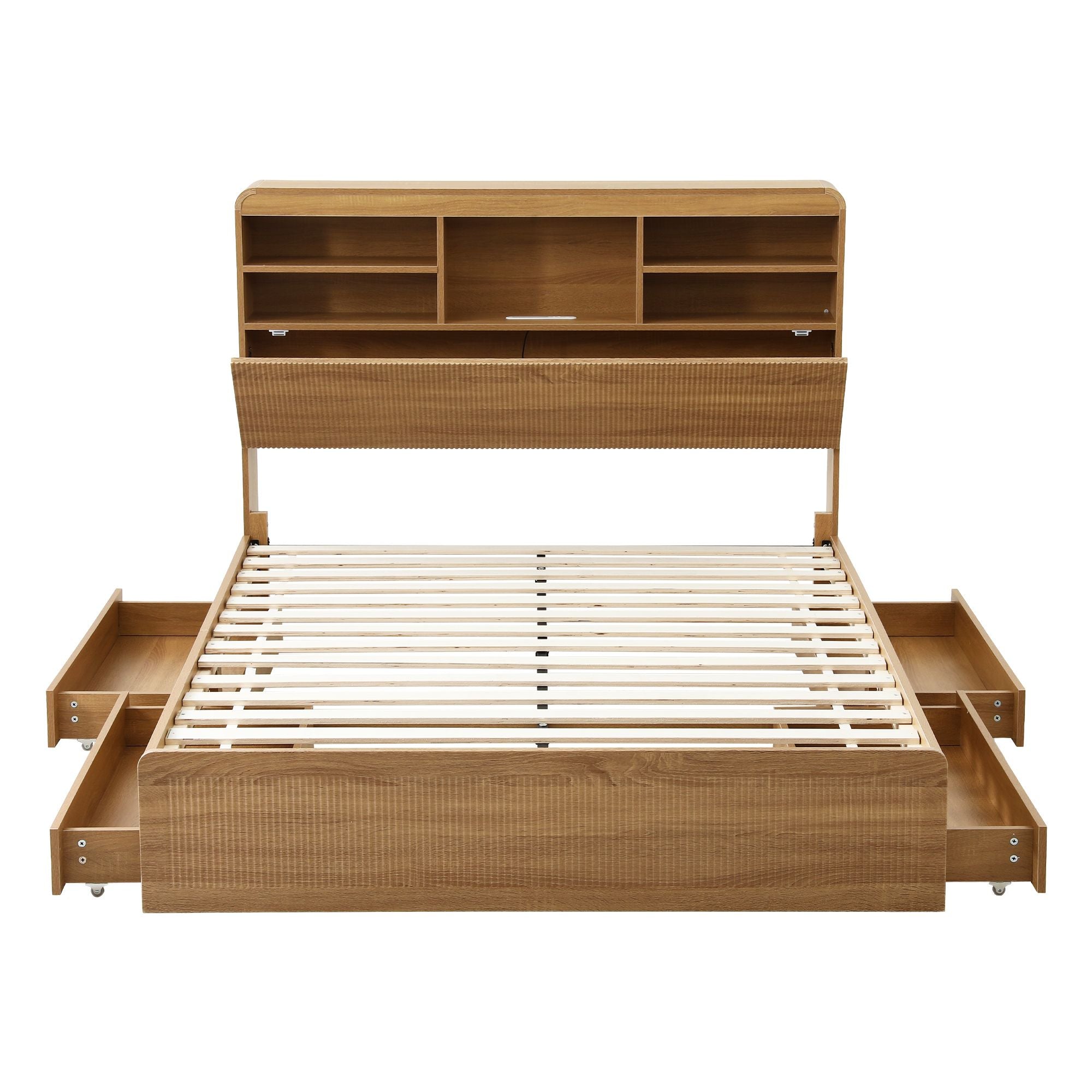 Artiss Double Bed Frame with Storage, 4 Drawers, USB and Night Light Natural Bedworld