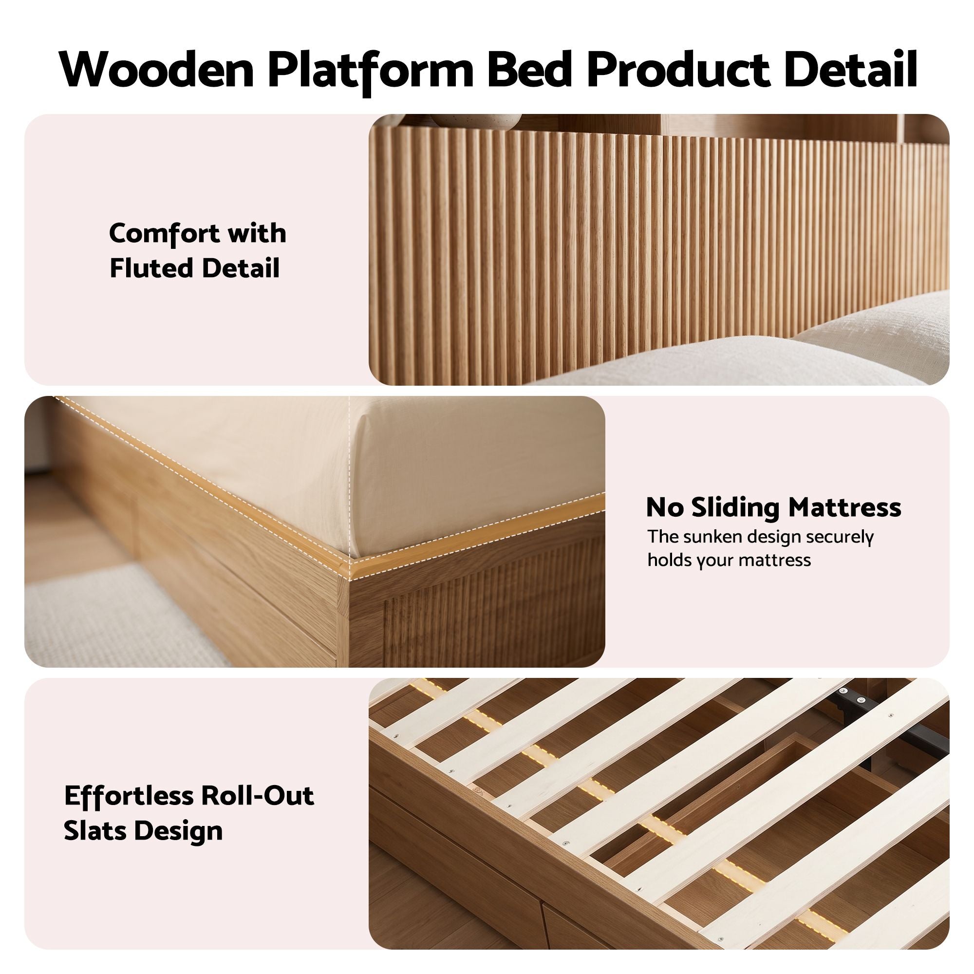 Artiss Double Bed Frame with Storage, 4 Drawers, USB and Night Light Natural Bedworld