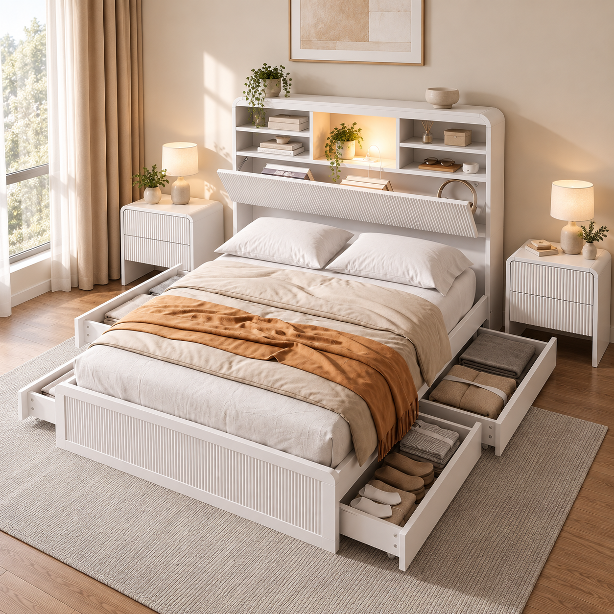 Artiss King Single Bed Frame and 2 Bedside Table Bedroom Furniture Set Bedworld