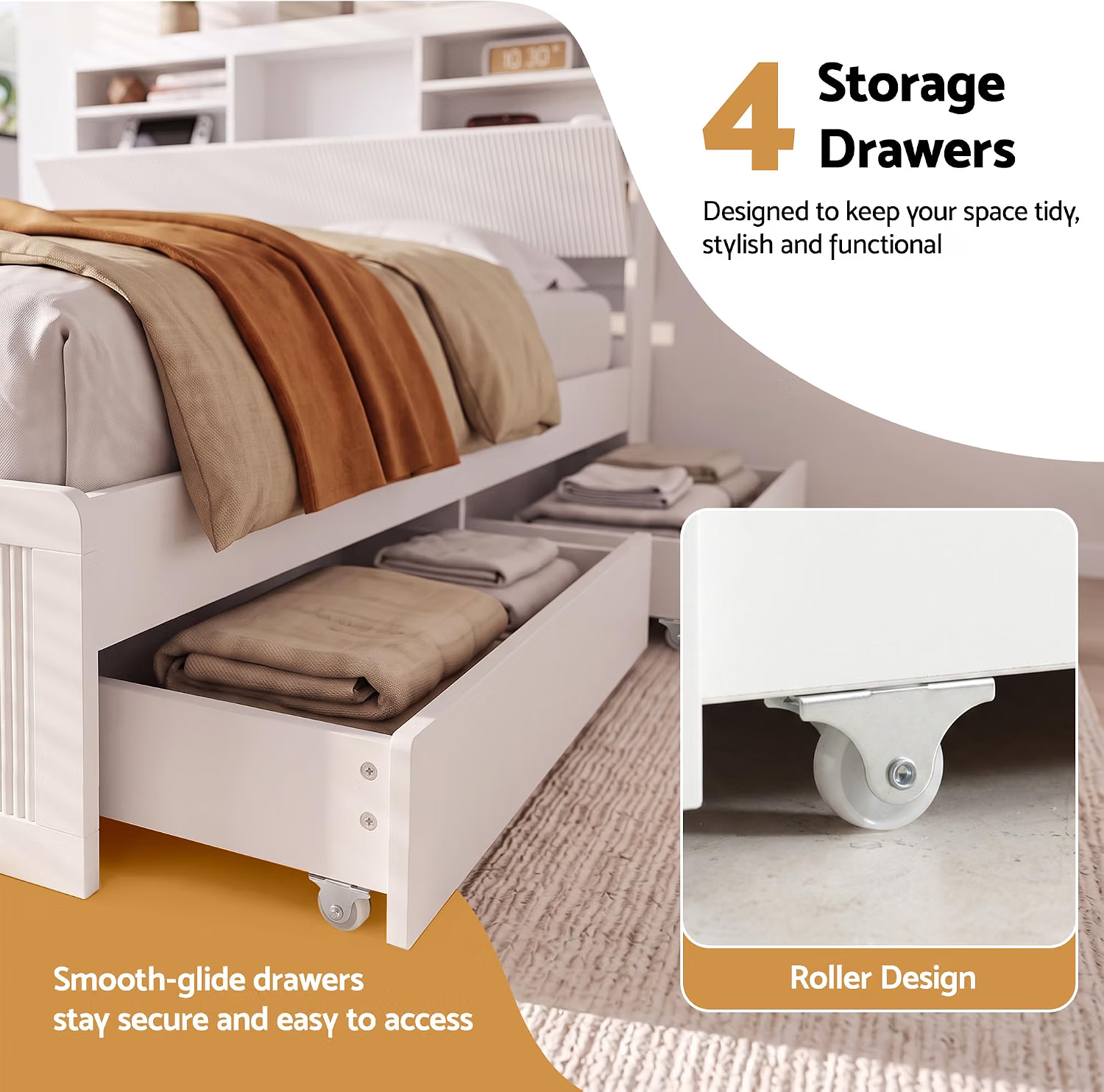 Artiss King Single Bed Frame and 2 Bedside Table Bedroom Furniture Set Bedworld