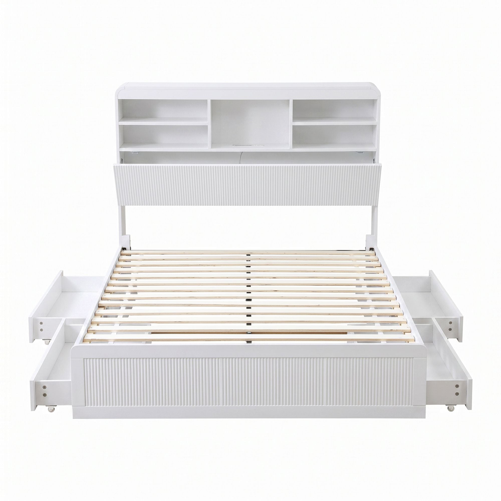 Artiss King Single Bed Frame with Storage, 4 Drawers, USB and Night Light White Bedworld
