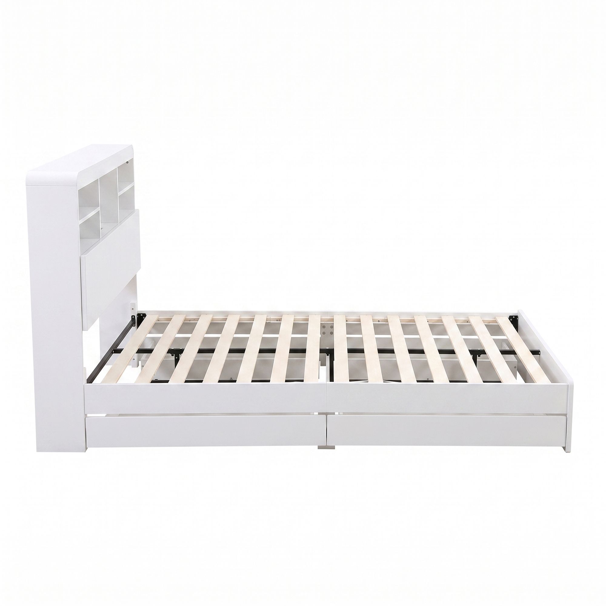 Artiss King Single Bed Frame with Storage, 4 Drawers, USB and Night Light White Bedworld