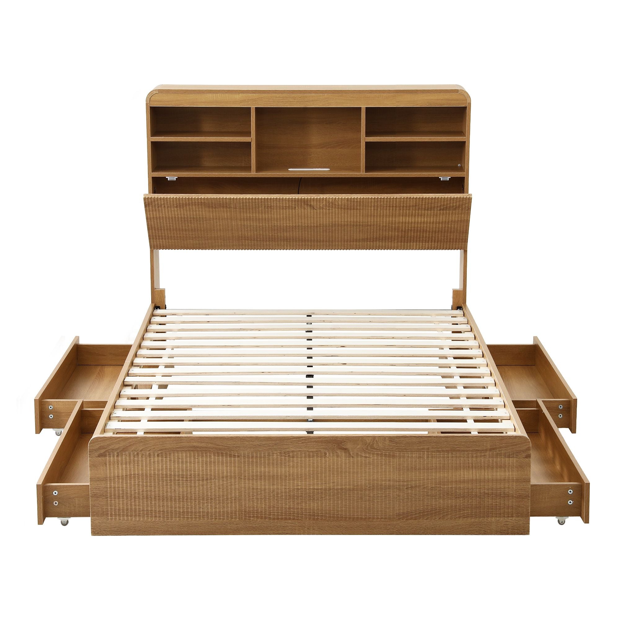 Artiss King Single Bed Frame with Storage, 4 Drawers, USB and Night Light Natural Bedworld
