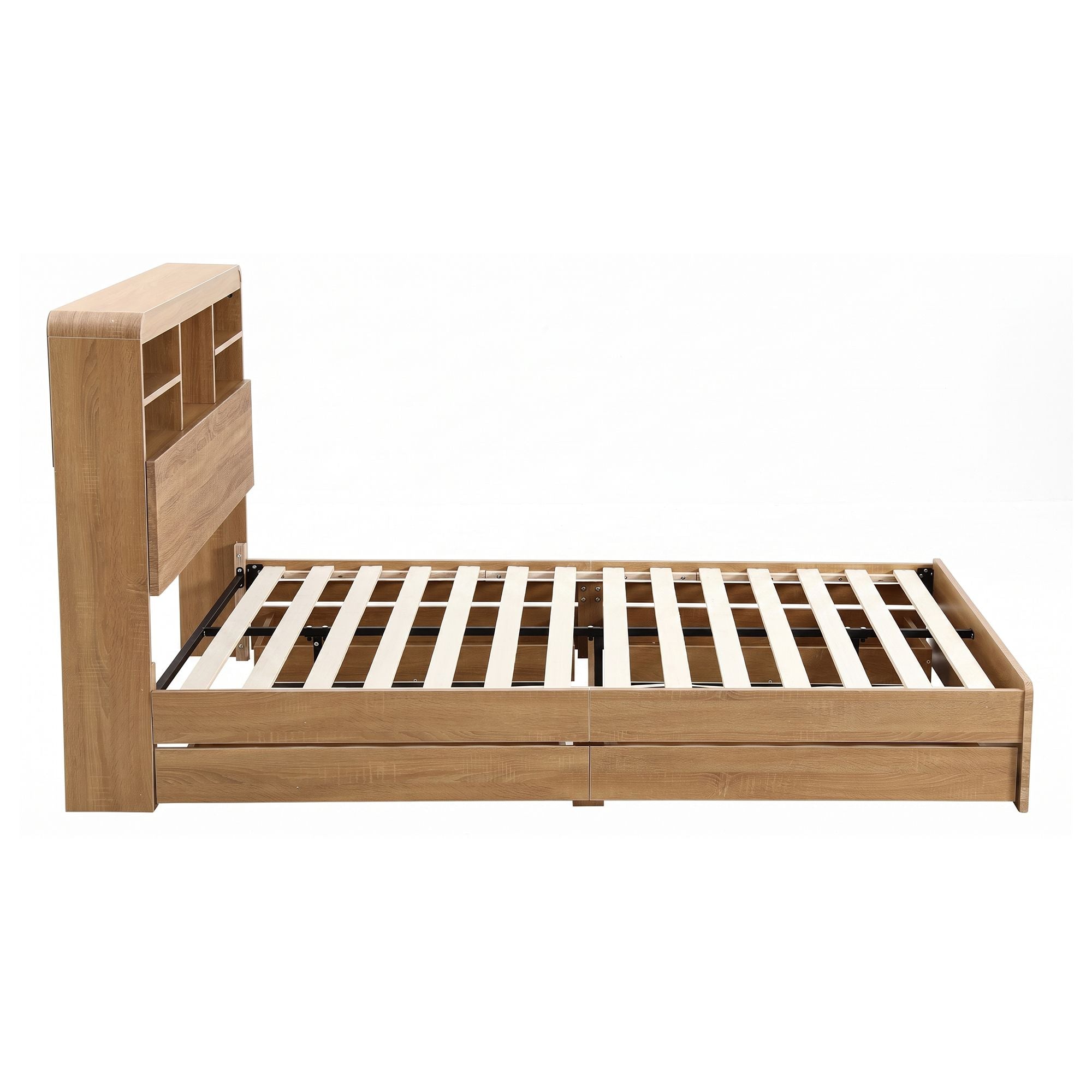 Artiss King Single Bed Frame with Storage, 4 Drawers, USB and Night Light Natural Bedworld