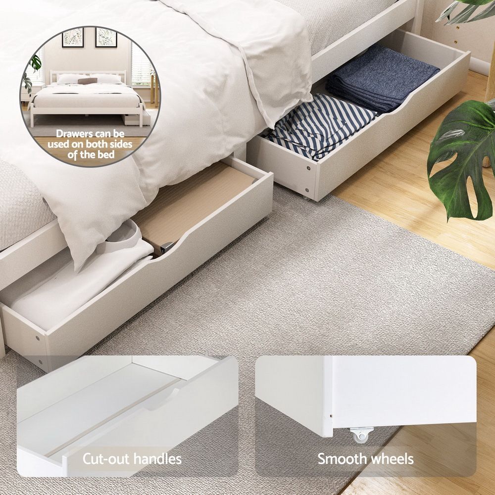 Artiss Bed Frame Double Size Wooden Platform with 2 Storage Drawers White SOFIE