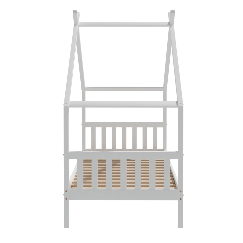 Artiss Bed Frame Wooden Base Kids Single Timber House Beds White
