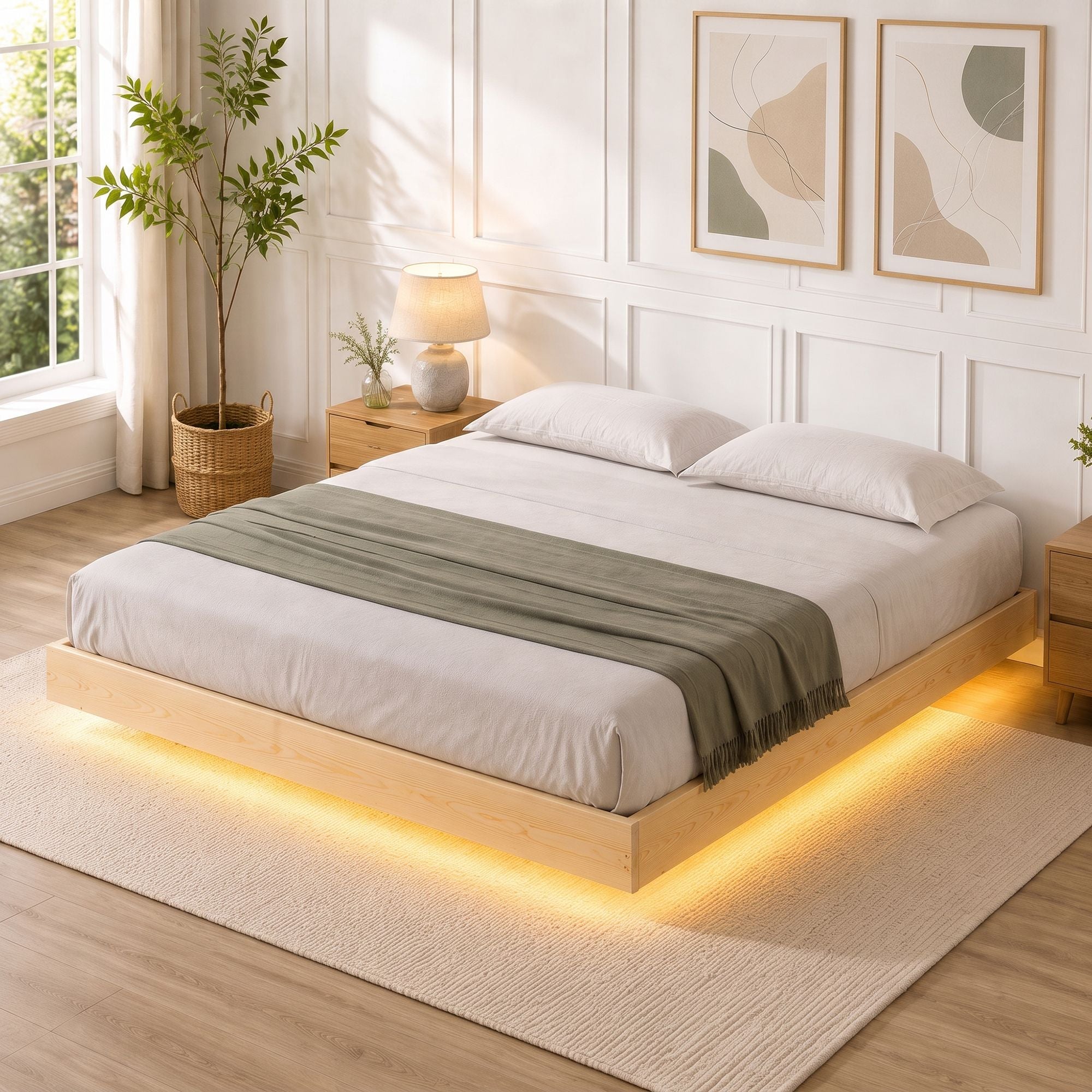 Artiss Bed Frame Queen Size Floating Wooden Mattress Base Platform Timber ODIN Bedworld