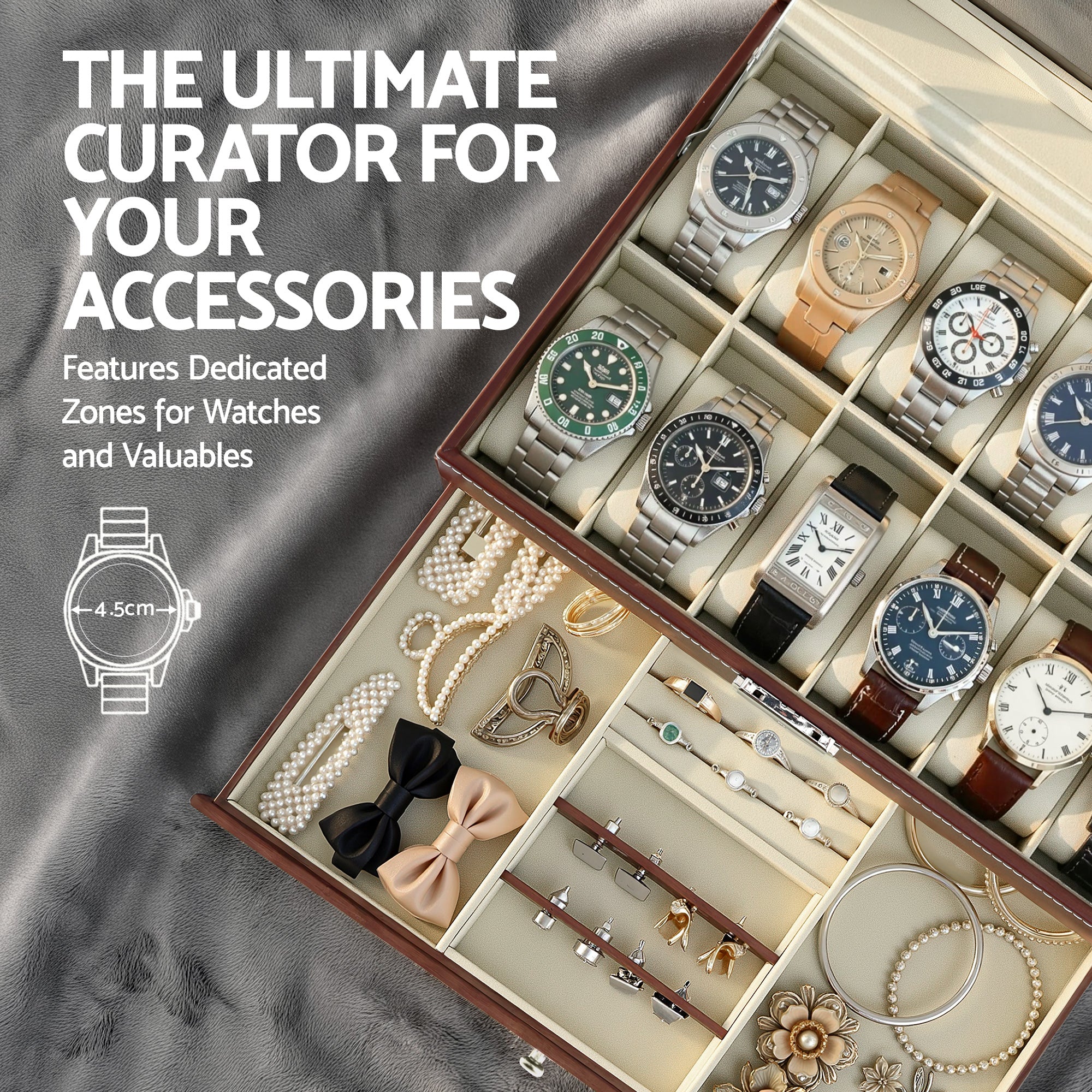 Embellir 12 Grids Watch Box Organizer Case Jewelry Display Storage Showcase