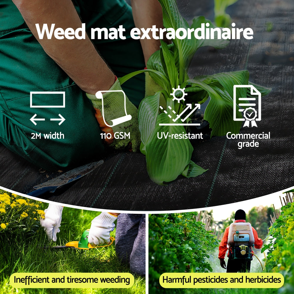 Instahut 2x50m Weed Mat 110GSM Weed Control Mat Plant Bedworld