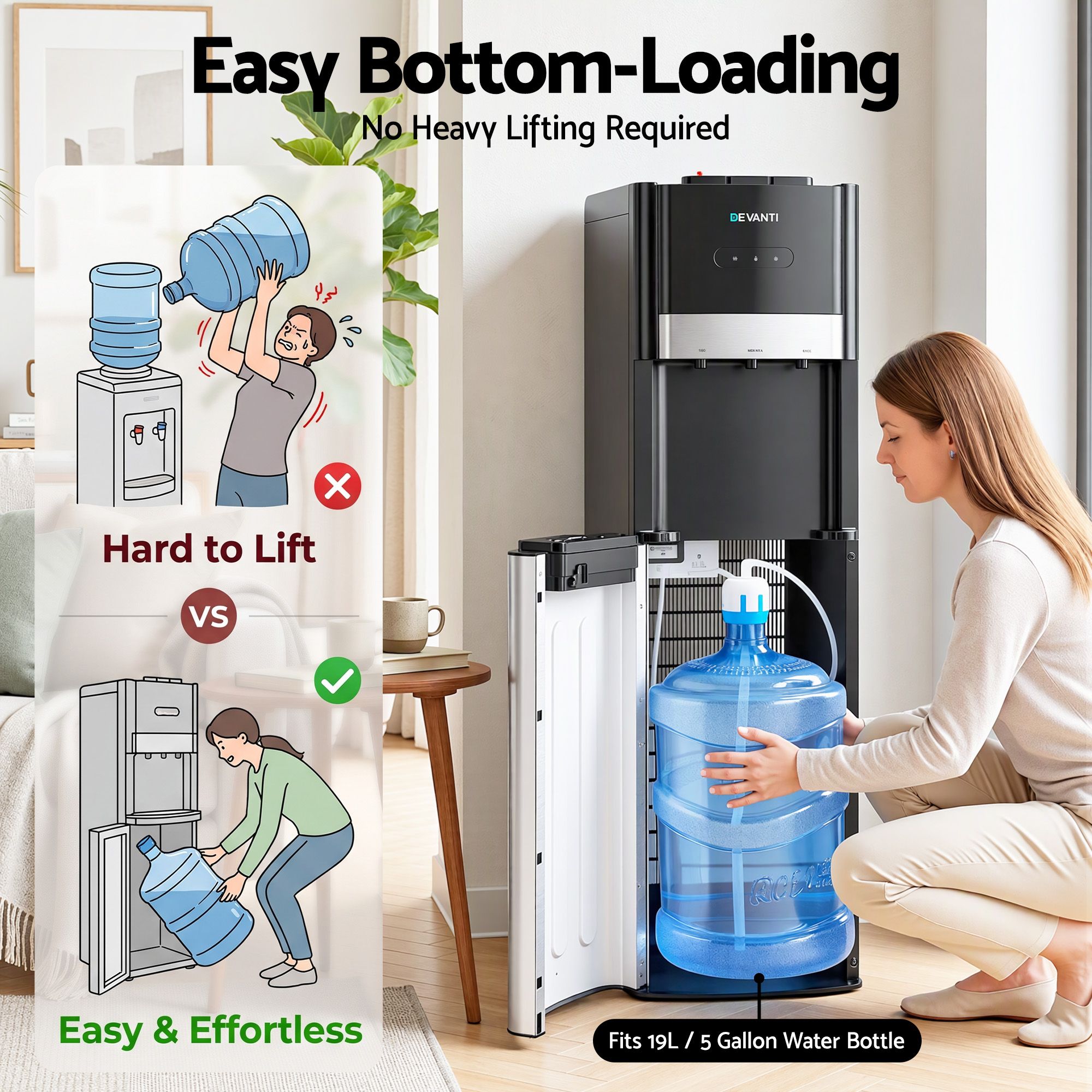 Devanti 3 Taps Hot and Cold Water Cooler Dispenser with Child Safety Lock Bedworld