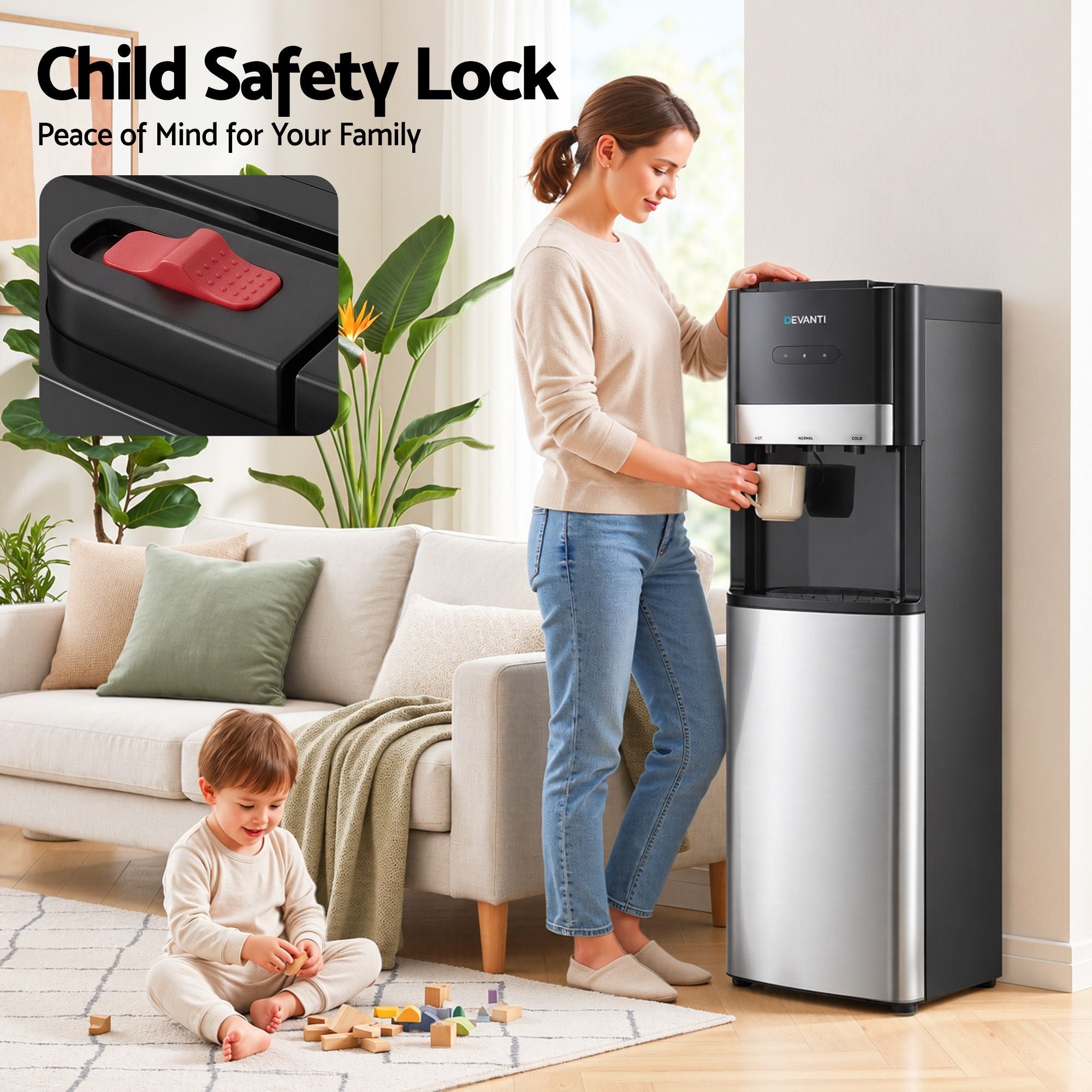 Devanti 3 Taps Hot and Cold Water Cooler Dispenser with Child Safety Lock Bedworld