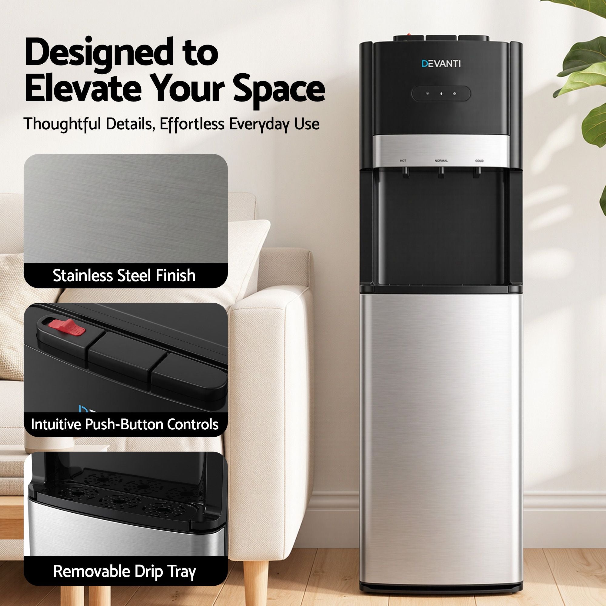 Devanti 3 Taps Hot and Cold Water Cooler Dispenser with Child Safety Lock Bedworld
