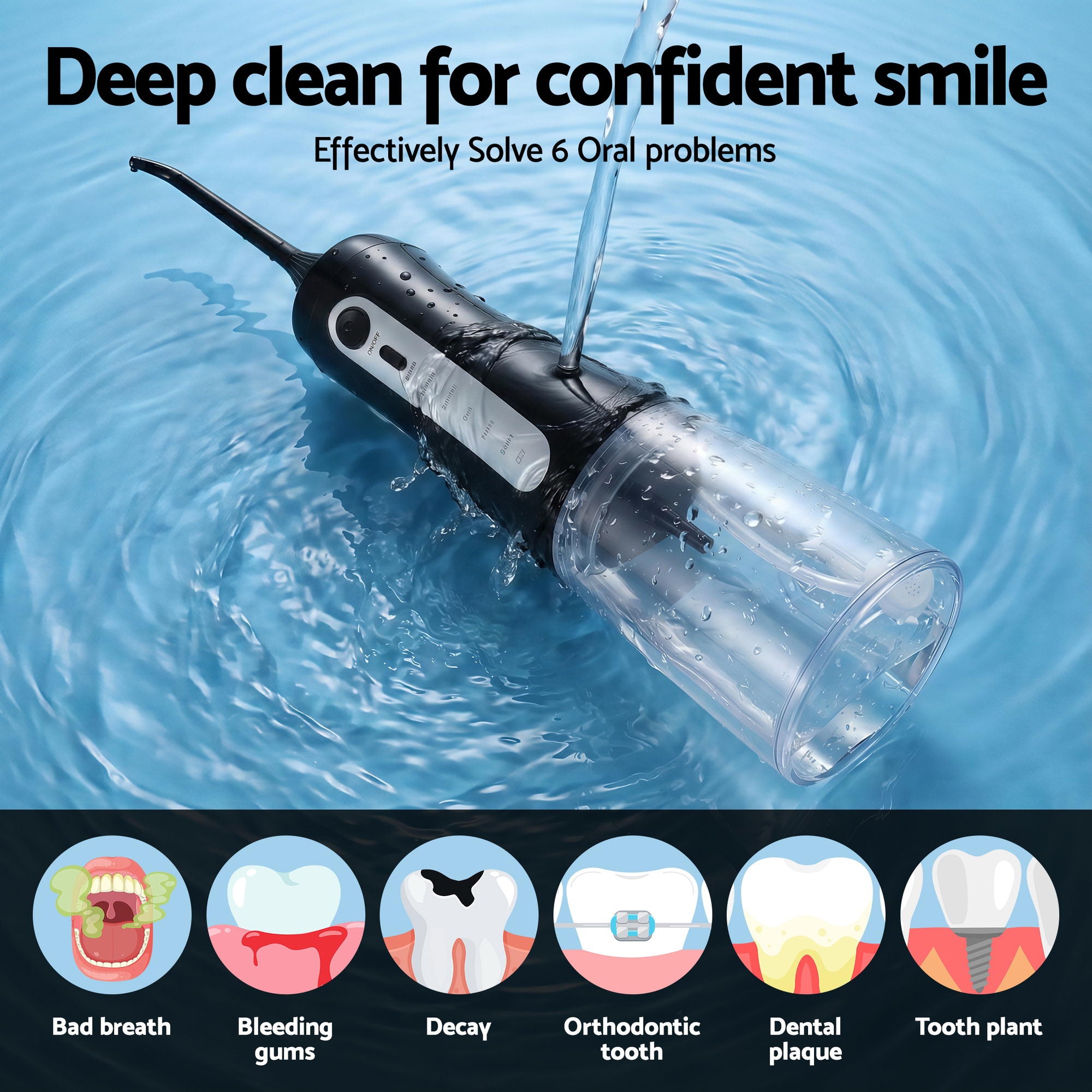 Devanti Cordless Water Flosser Dental Oral Irrigator Black Bedworld