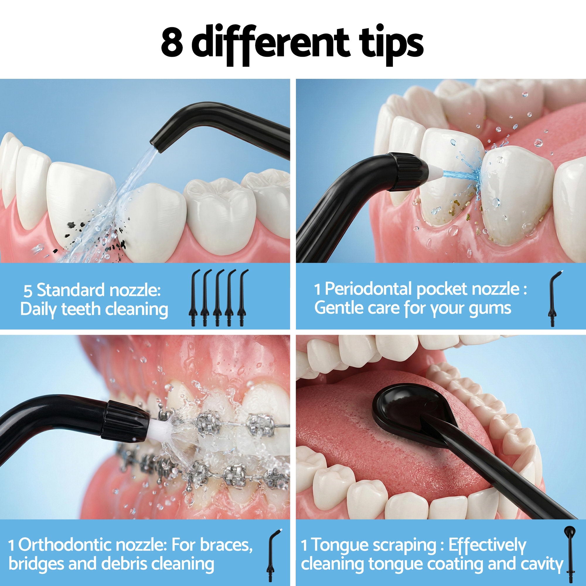 Devanti Cordless Water Flosser Dental Oral Irrigator Black Bedworld