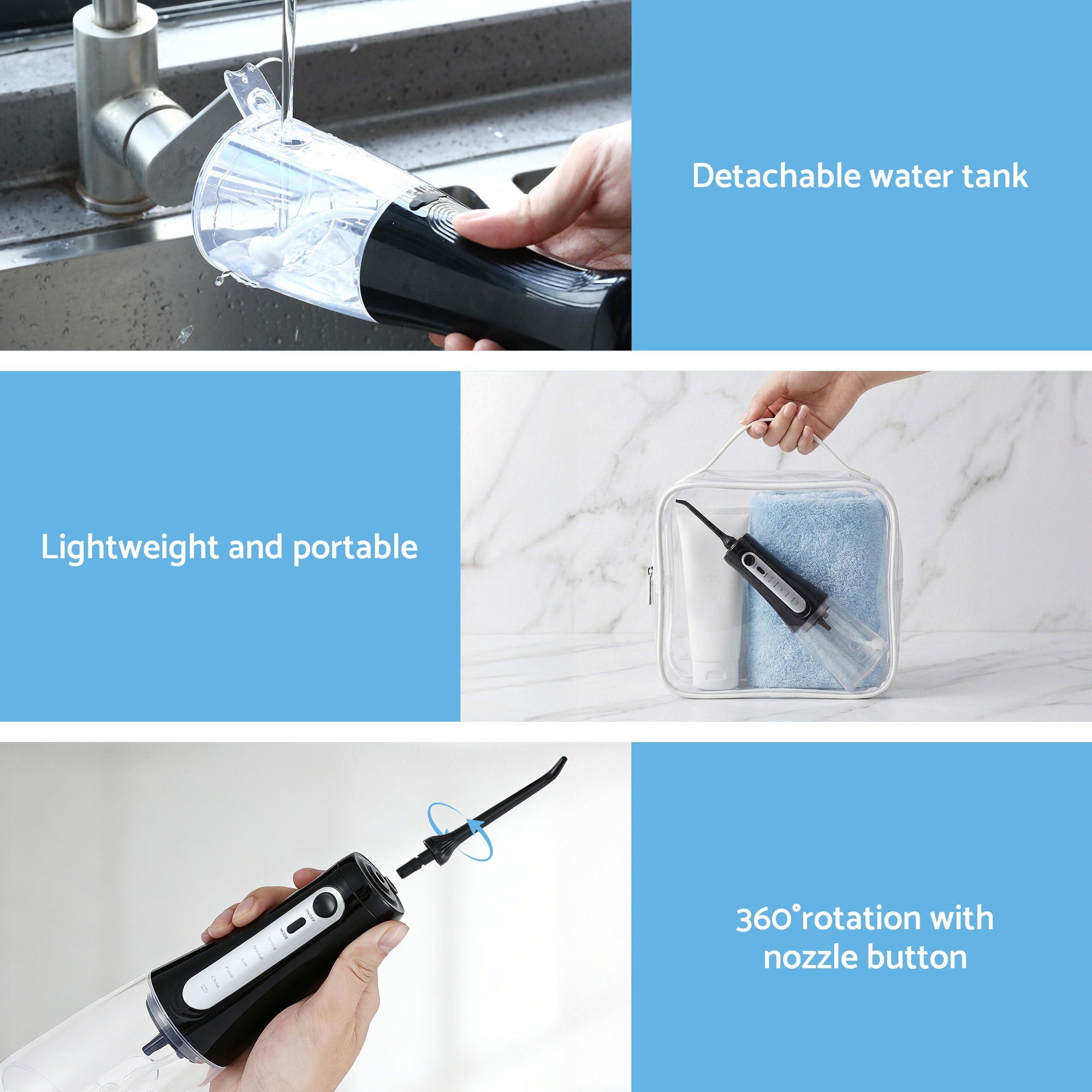 Devanti Cordless Water Flosser Dental Oral Irrigator Black Bedworld