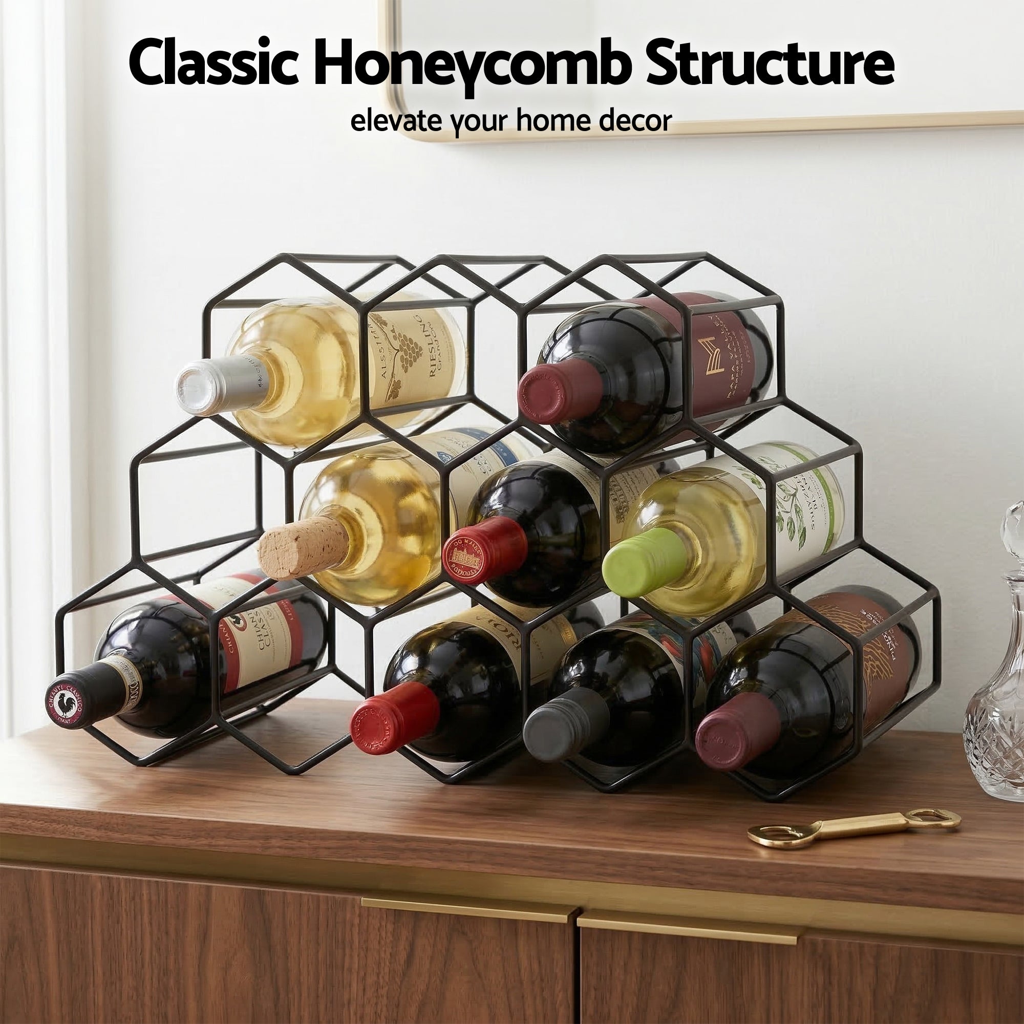 Artiss Wine Rack Metal 12 Bottle No Assembly Required Black Bedworld