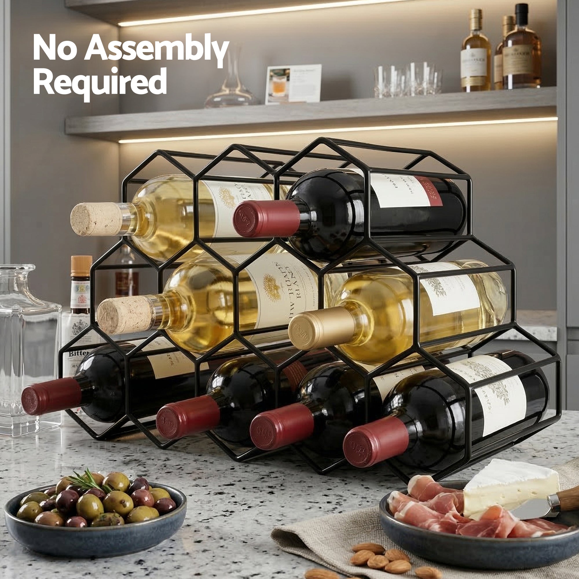 Artiss Wine Rack Metal 12 Bottle No Assembly Required Black Bedworld