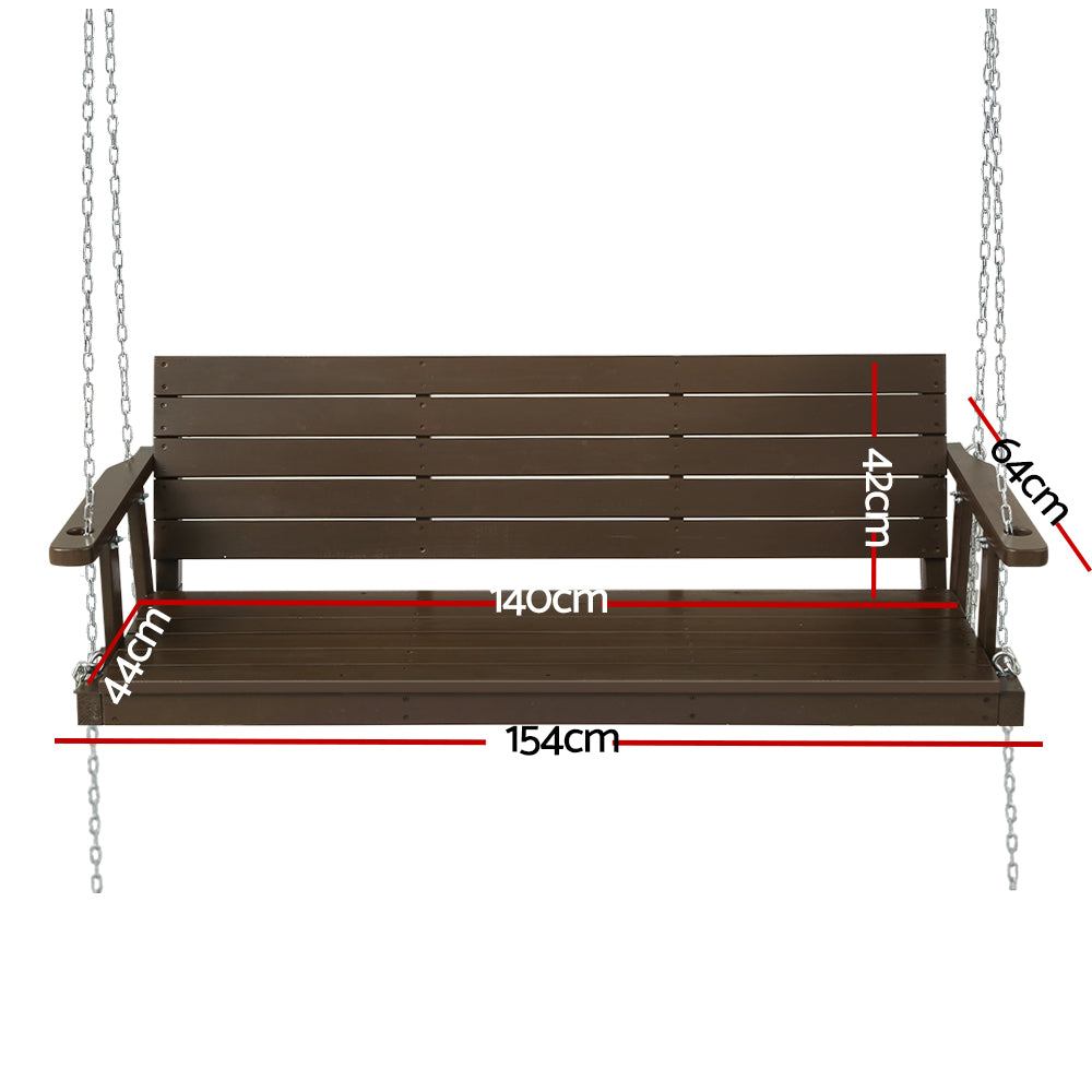 Chain Outdoor Furniture 3 Seater Bench Wooden Brown
