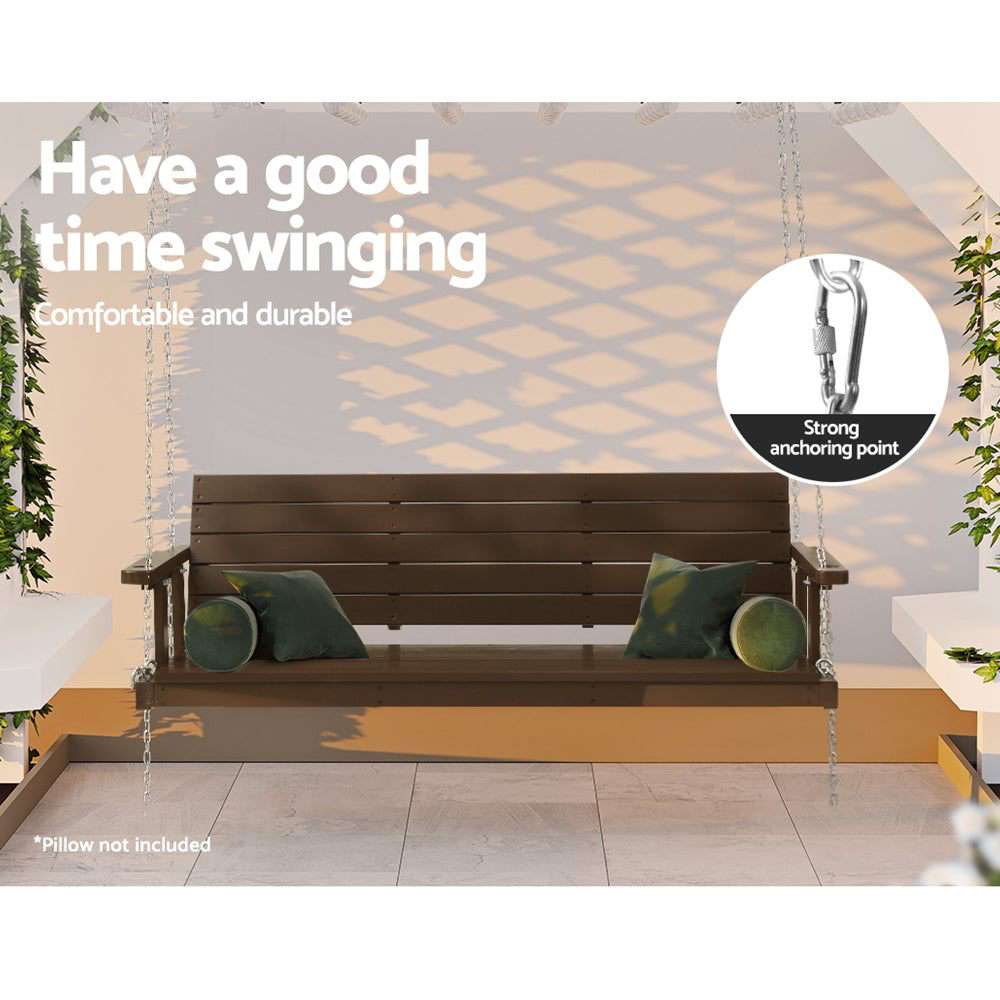 Chain Outdoor Furniture 3 Seater Bench Wooden Brown