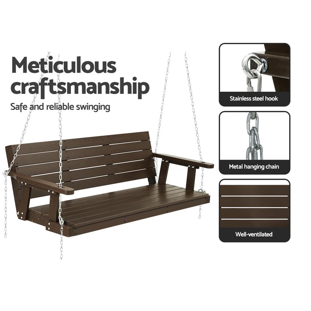 Chain Outdoor Furniture 3 Seater Bench Wooden Brown