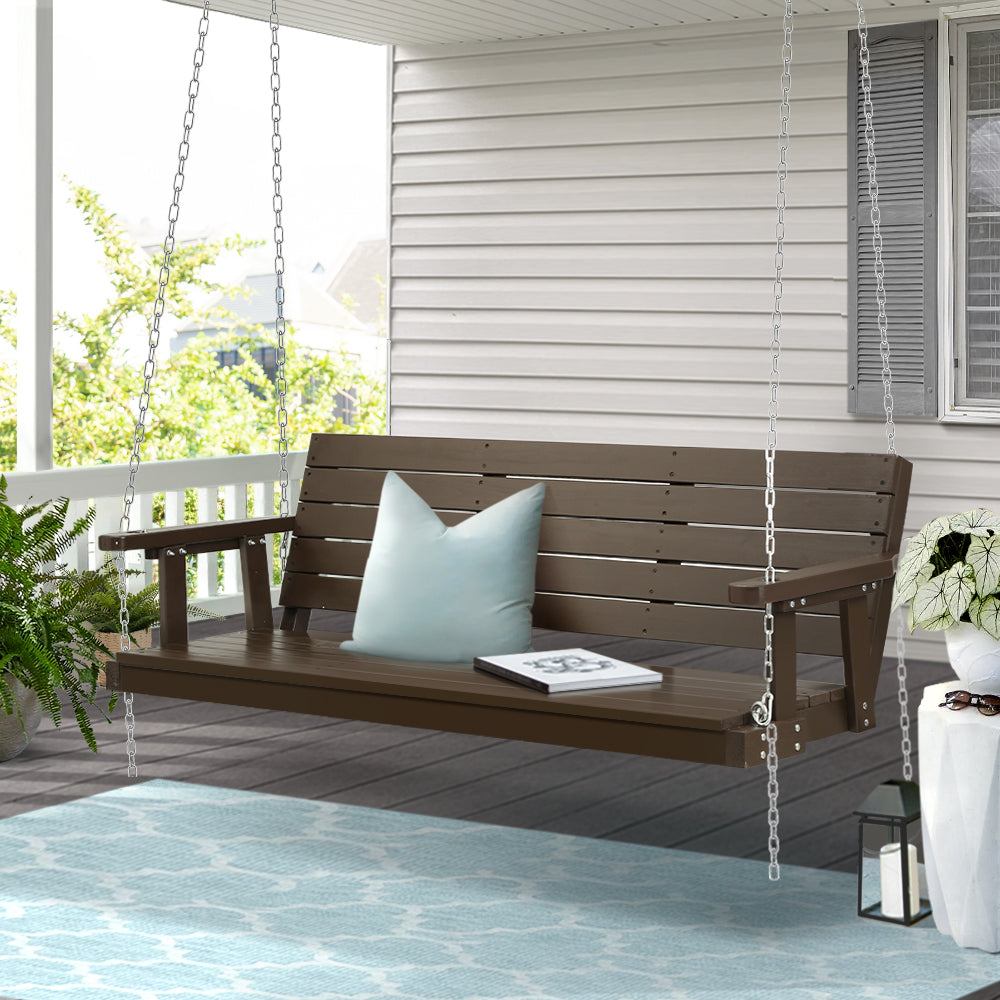 Chain Outdoor Furniture 3 Seater Bench Wooden Brown