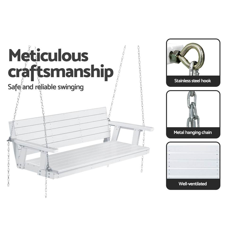 Chain Outdoor Furniture 3 Seater Bench Wooden White