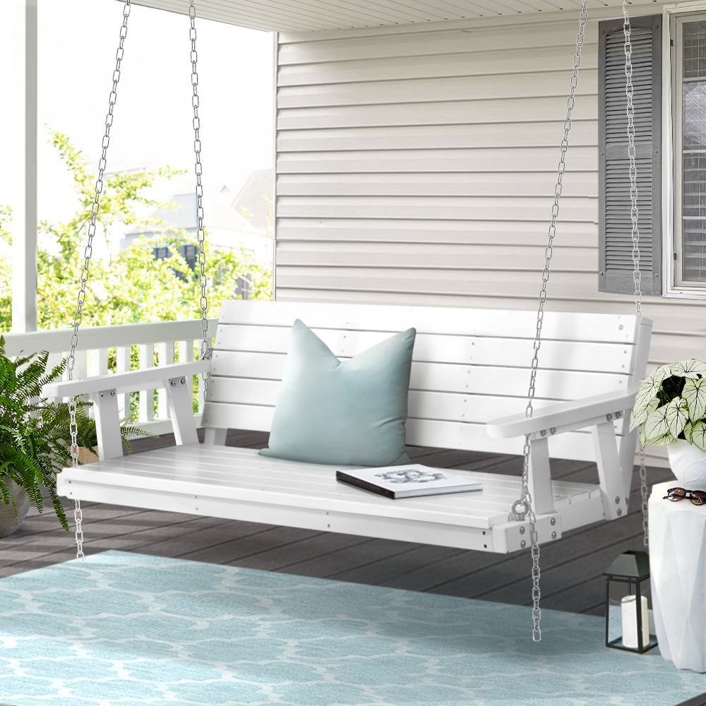 Chain Outdoor Furniture 3 Seater Bench Wooden White