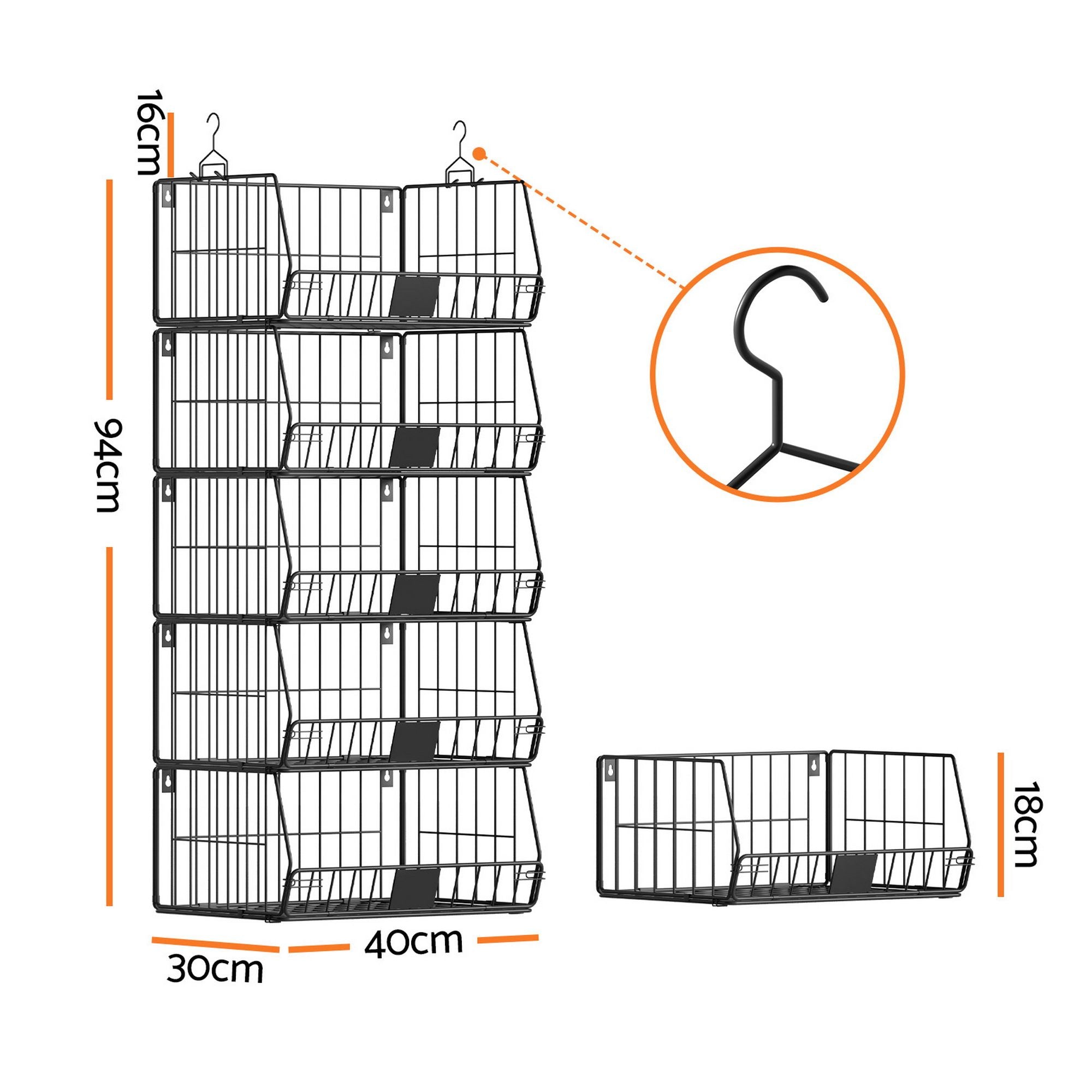 Artiss 5 Tier Stackable Closet Organizers and Storage Closet Hanging Storage Organizer Shelves Bedworld