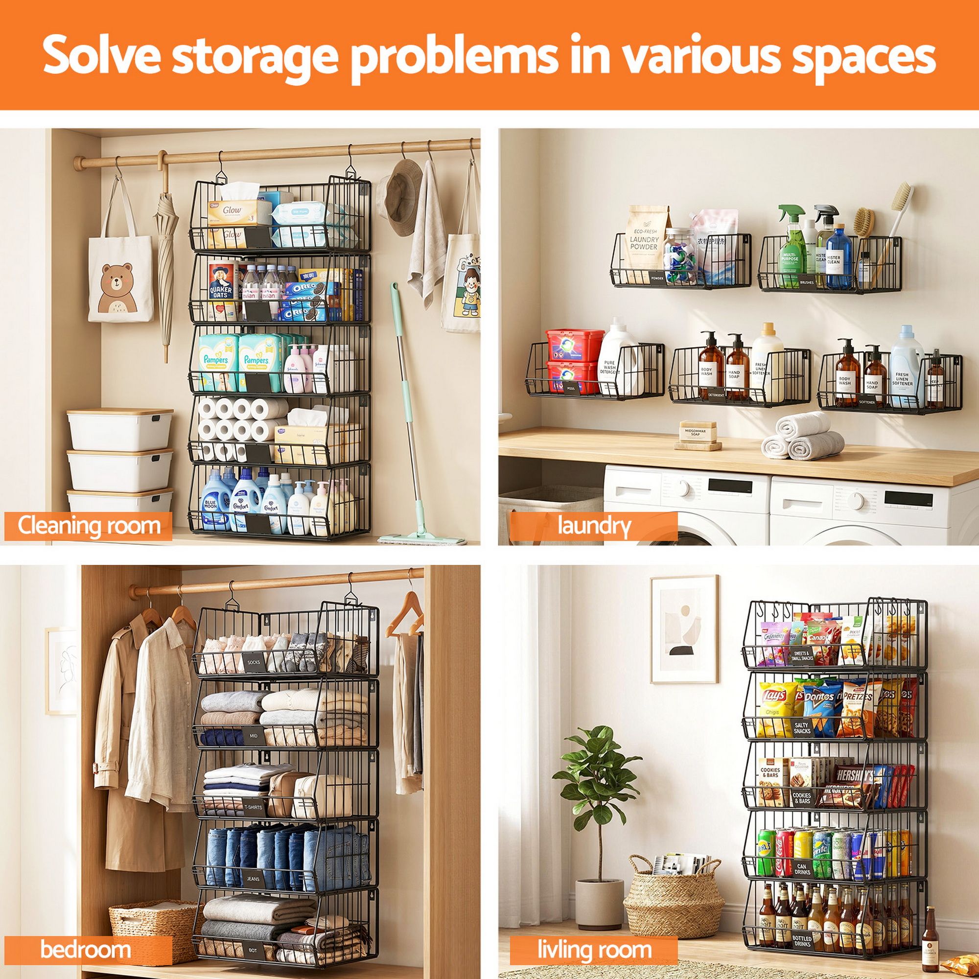 Artiss 5 Tier Stackable Closet Organizers and Storage Closet Hanging Storage Organizer Shelves Bedworld
