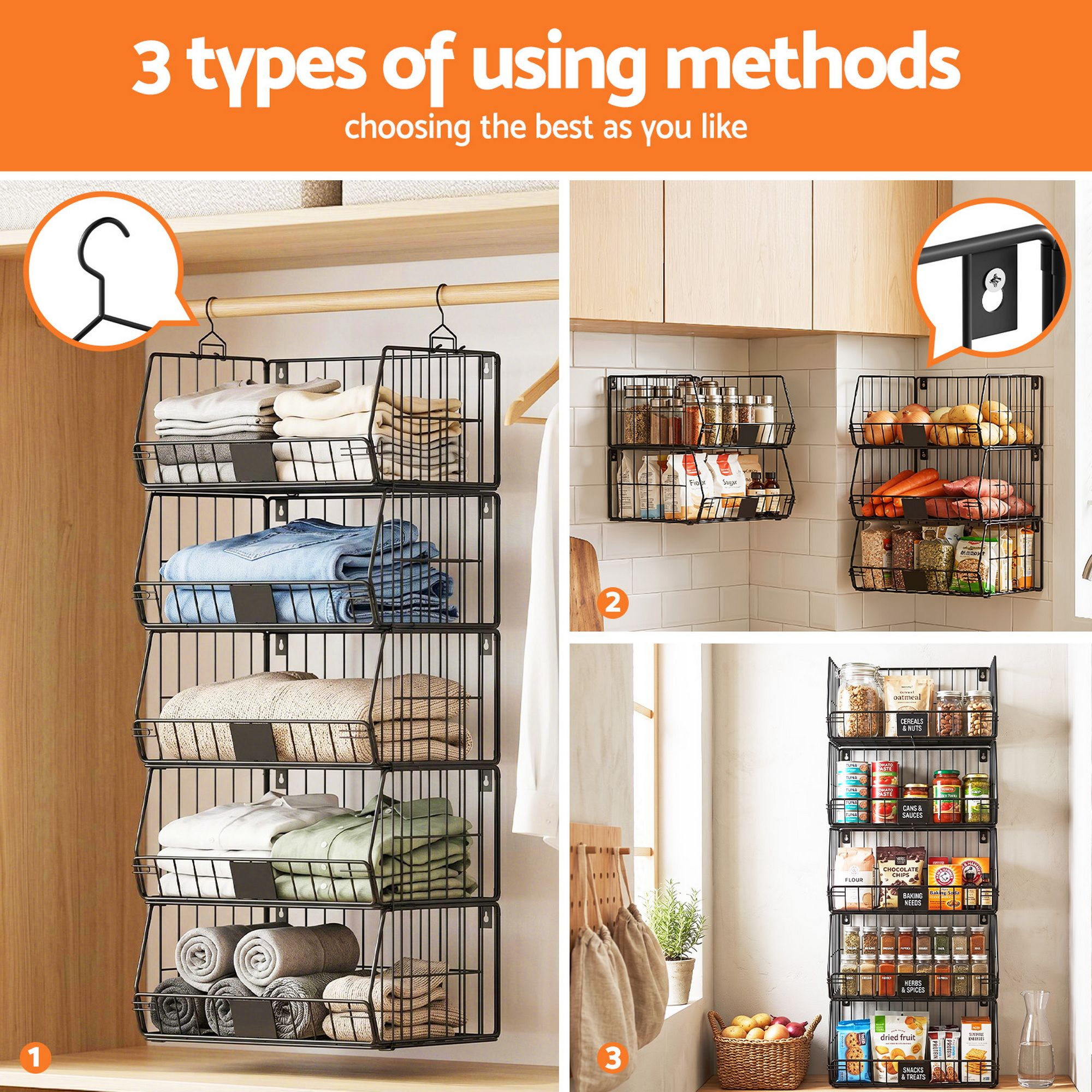 Artiss 5 Tier Stackable Closet Organizers and Storage Closet Hanging Storage Organizer Shelves Bedworld