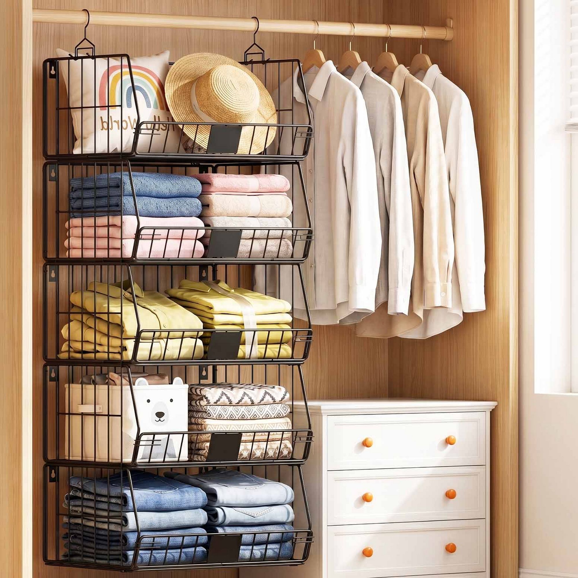 Artiss 5 Tier Stackable Closet Organizers and Storage Closet Hanging Storage Organizer Shelves Bedworld