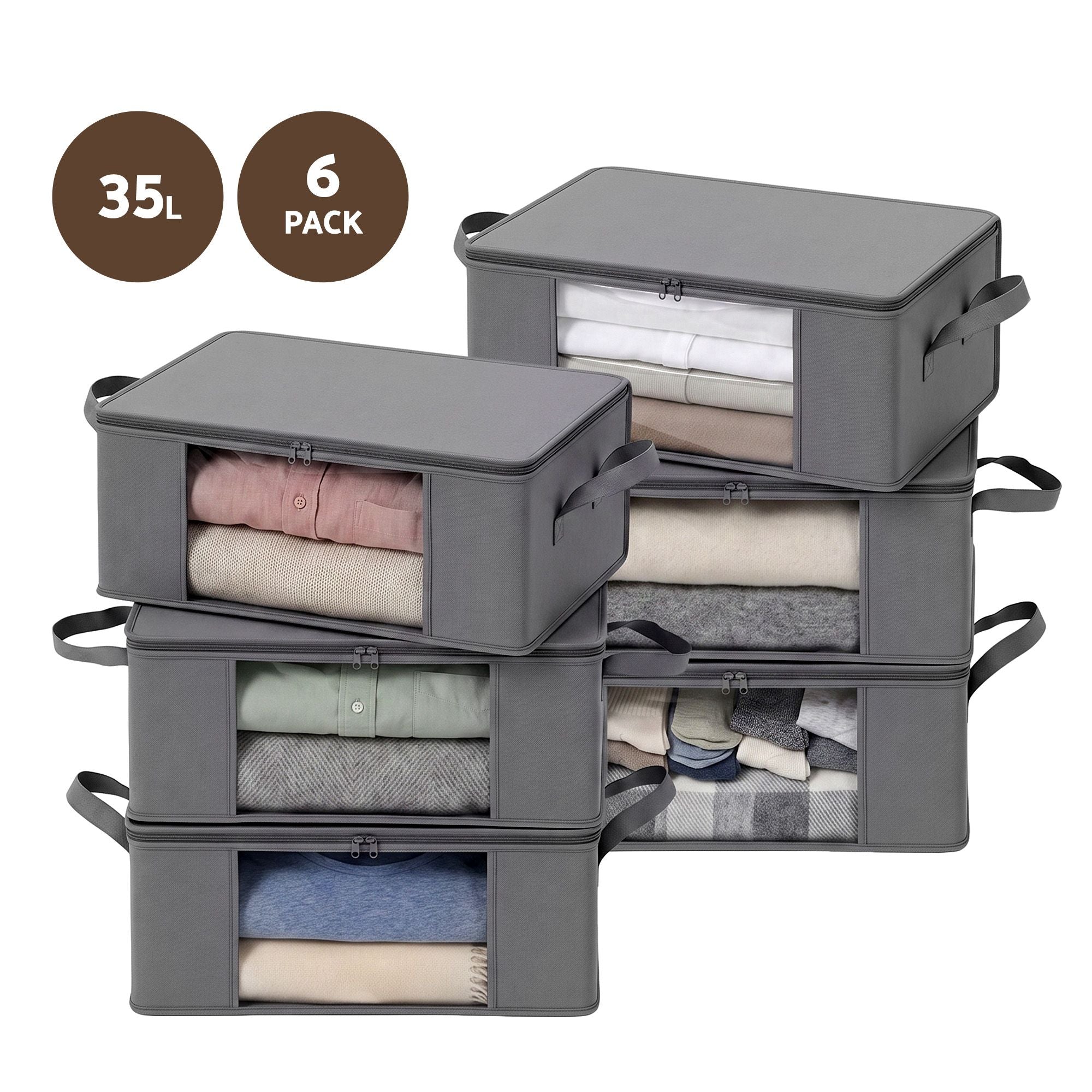 Artiss 6 Packs Clothes Storage Bags 35L Foldable Closet Organizer Storage Bins Bedworld