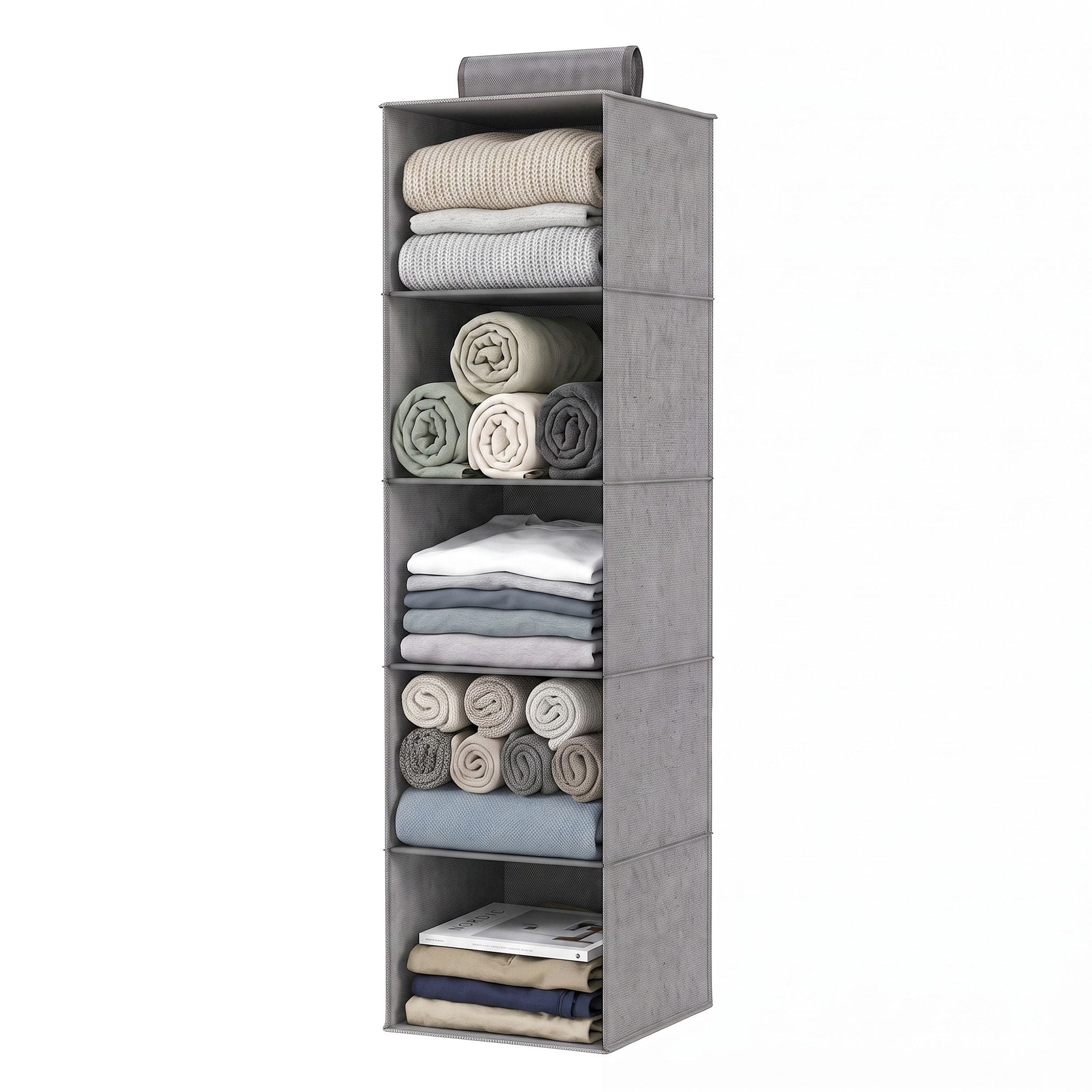Artiss Hanging Closet Organiser 5 Tier Wardrobe Storage Grey 104cm Bedworld